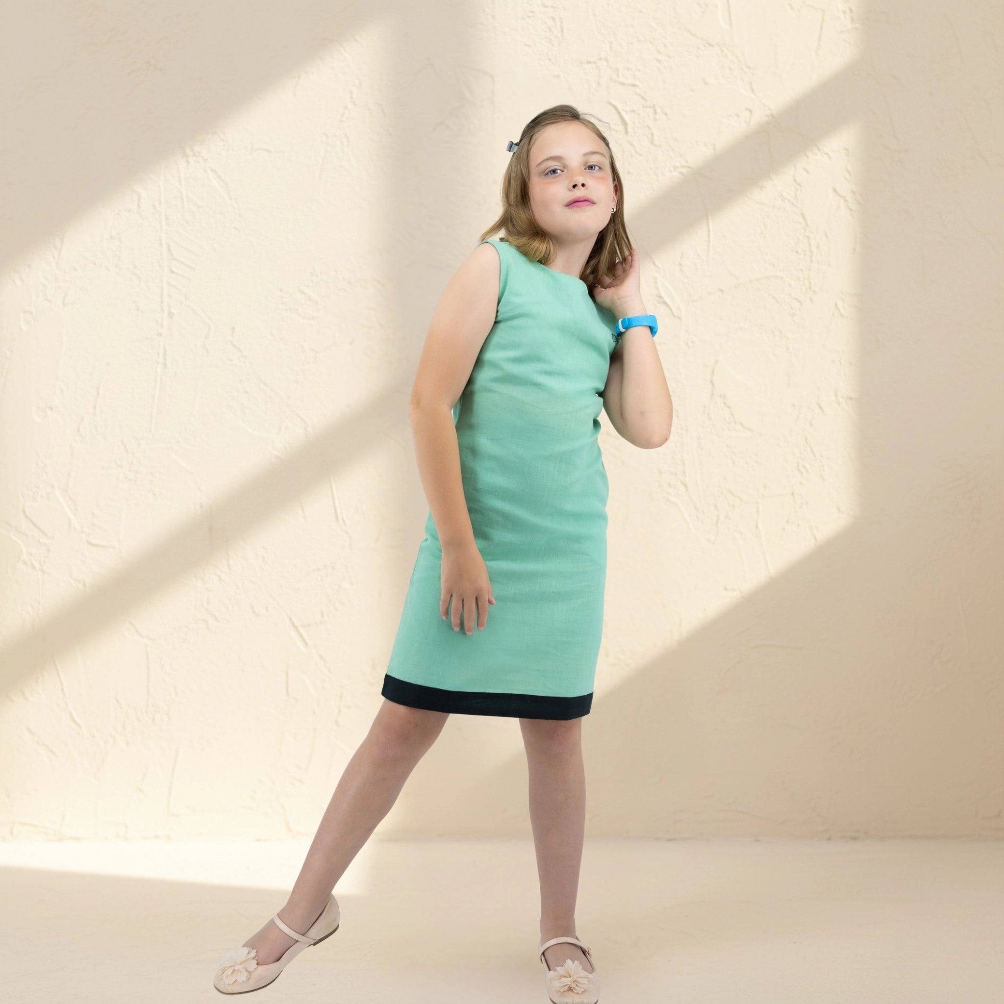 Neptune Green Linen Cotton Frock for Girls | Karee Sustainable Kidswear Kids Karee