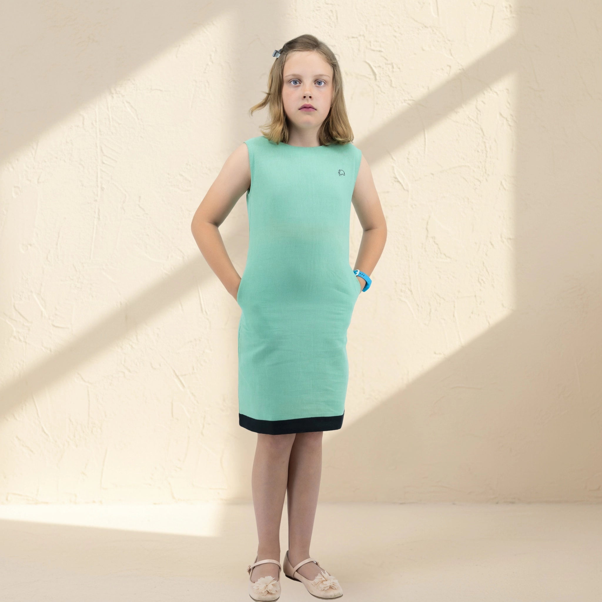 Neptune Green Linen Cotton Frock for Girls | Karee Sustainable Kidswear Kids Karee