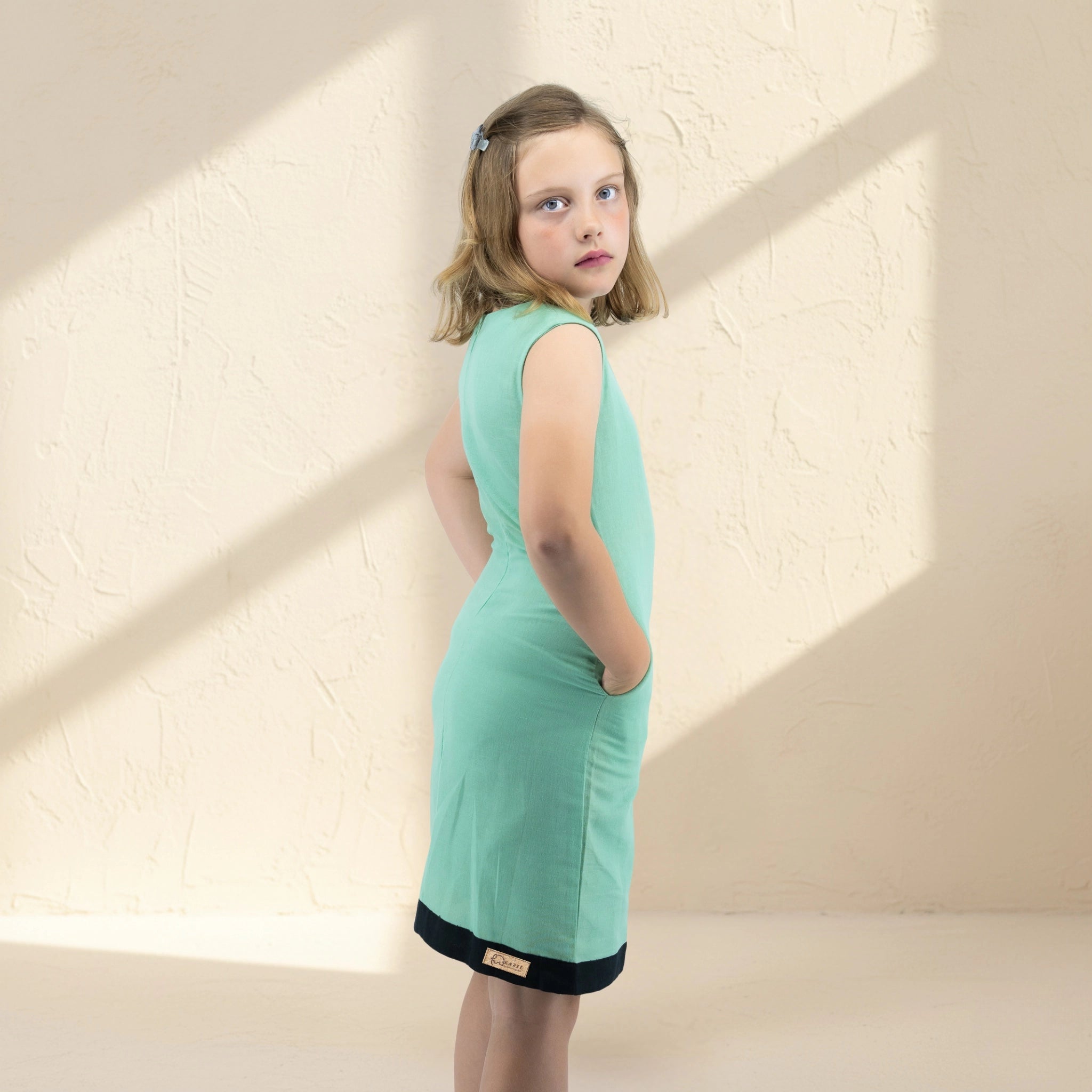 Neptune Green Linen Cotton Frock for Girls | Karee Sustainable Kidswear Kids Karee