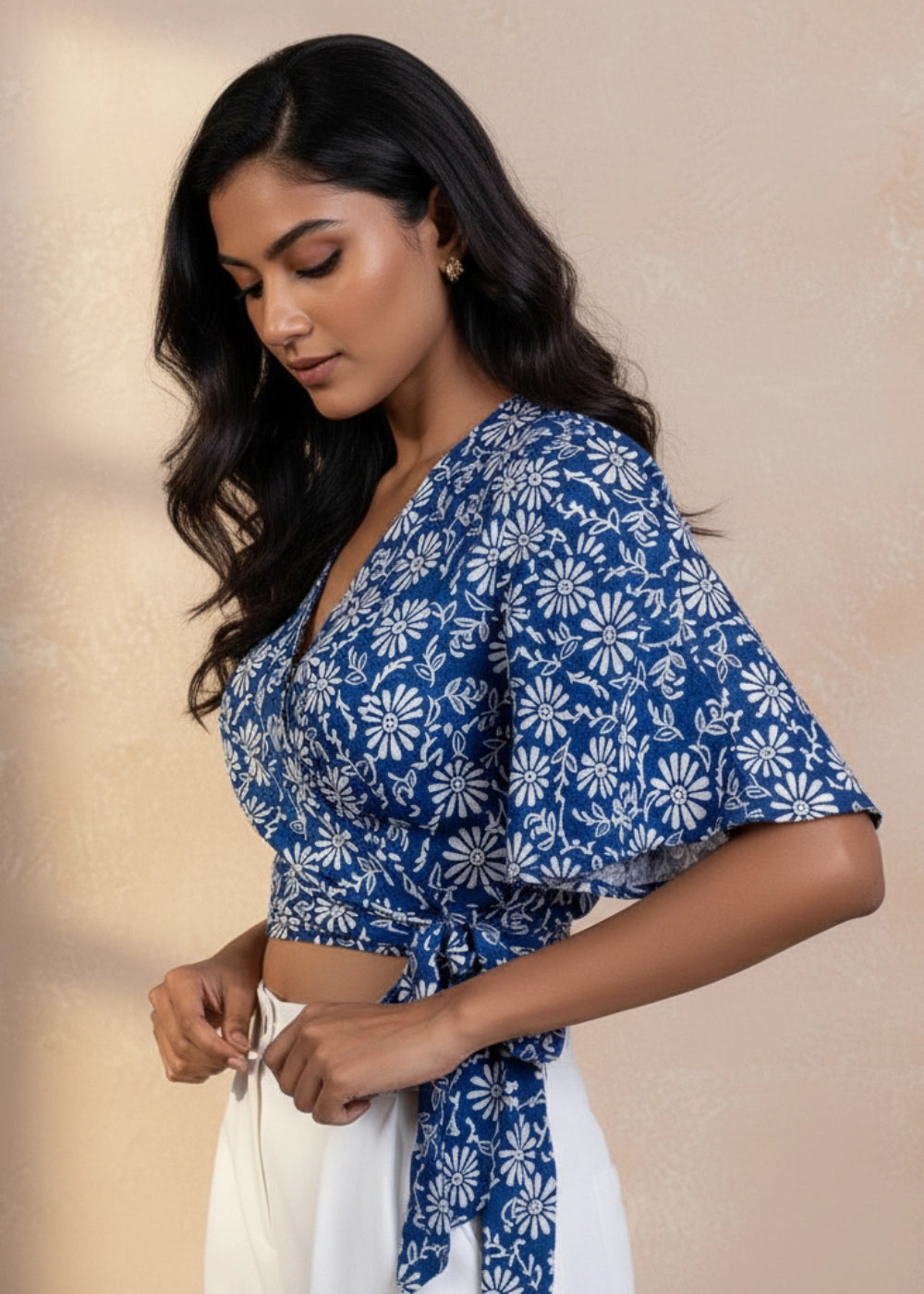 SereneBloom Blue Bliss Eco-Friendly Wrap Linen-Viscose Top | Karee Sustainable Fashion