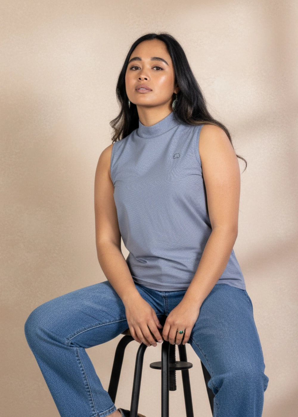 Classic Grey Sleeveless Linen-Cotton Top | Karee Sustainable Fashion