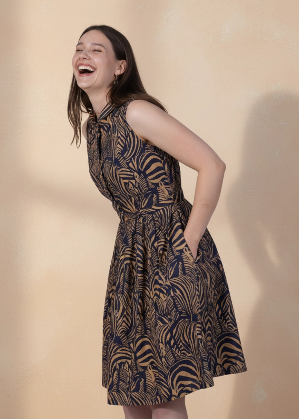 Linen Enchantment Button-Up Printed Midi Dress