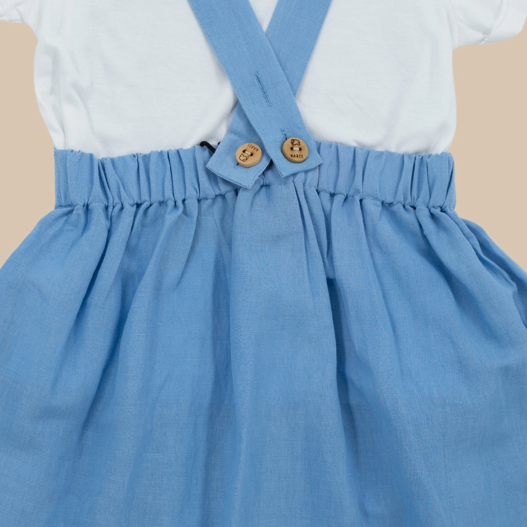Cerulean Blue Linen Cotton Pinafore for Girls | Karee Sustainable Kidswear Kids Karee