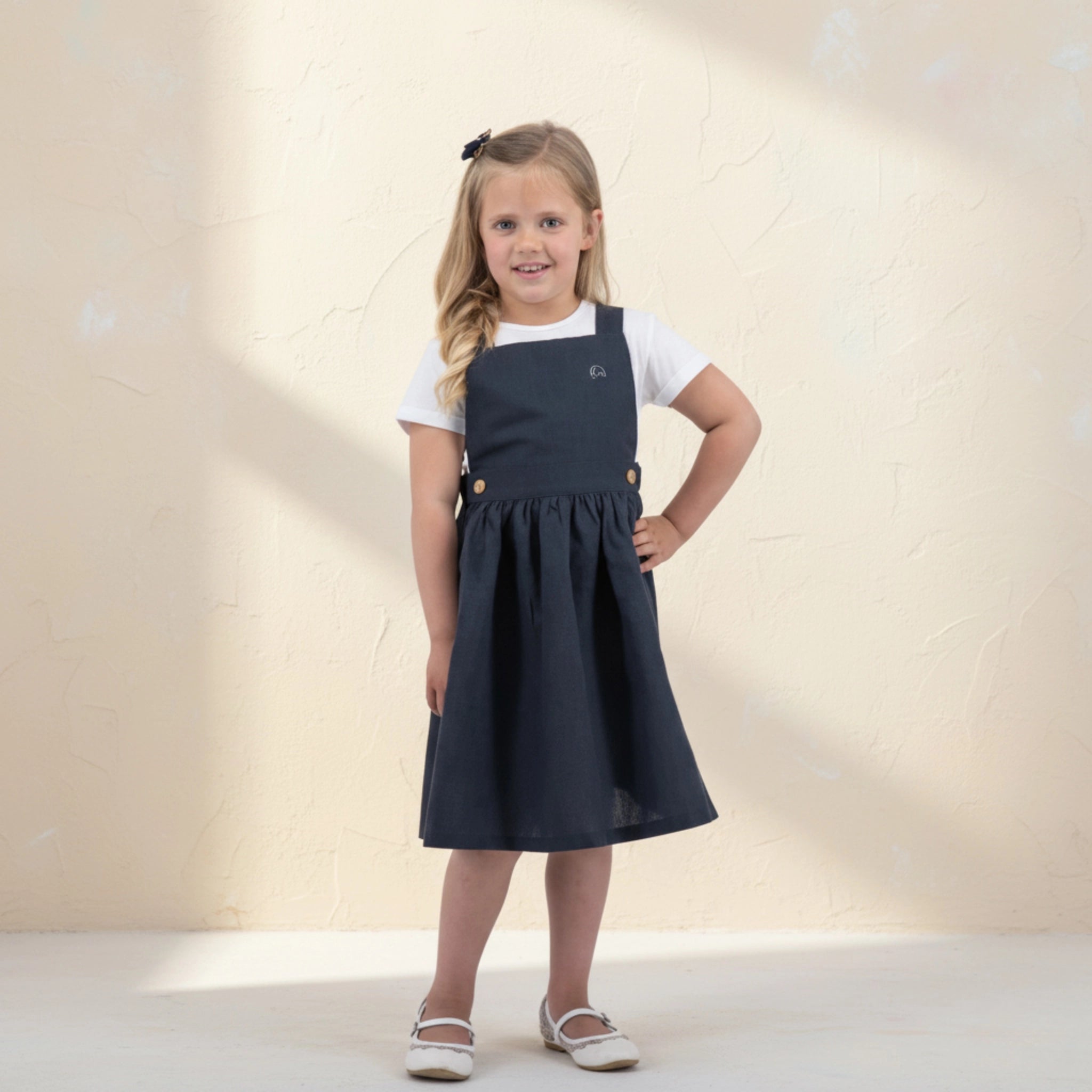 Ebony Black Linen Cotton Pinafore Set | Karee Sustainable Kidswear Kids Karee