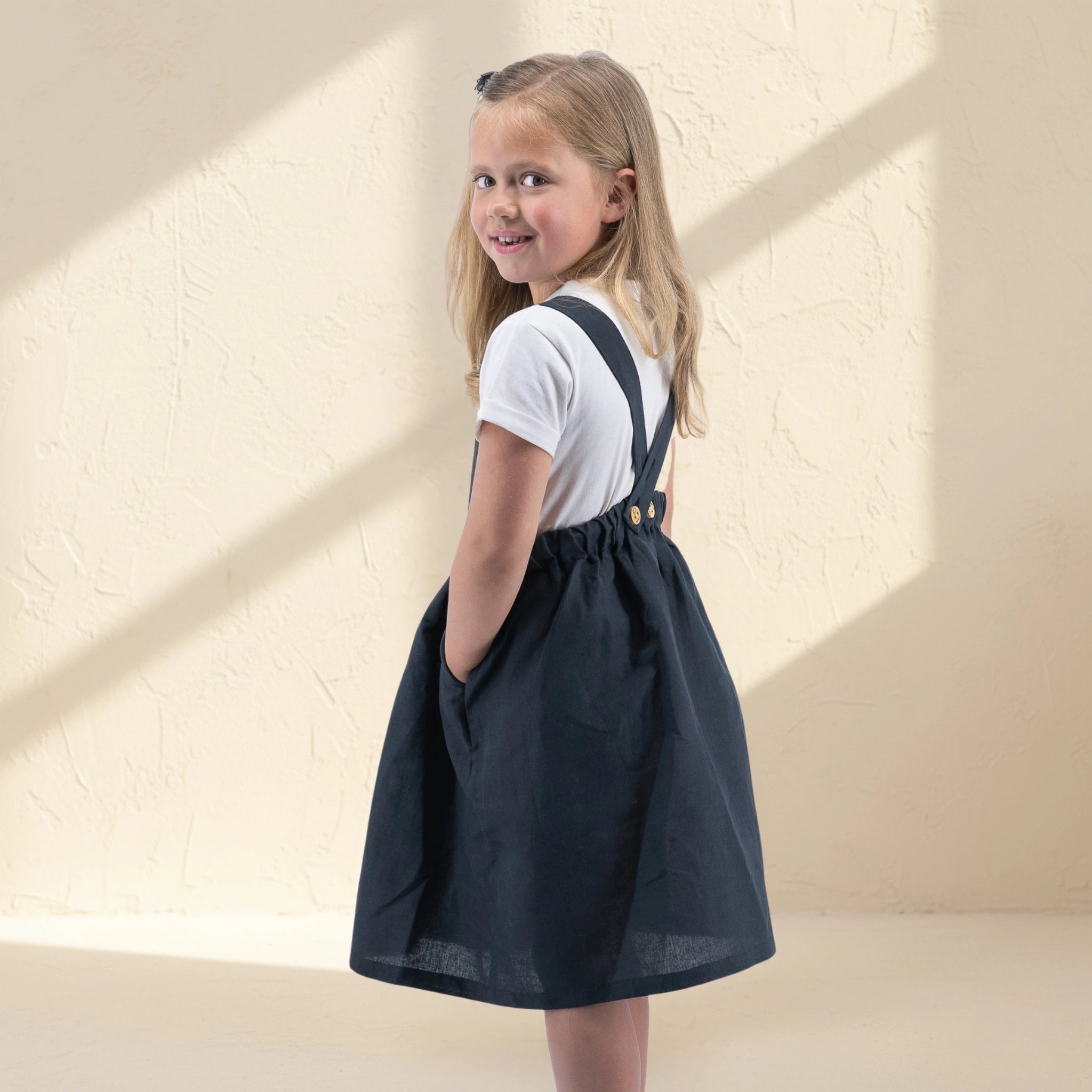 Ebony Black Linen Cotton Pinafore Set | Karee Sustainable Kidswear Kids Karee