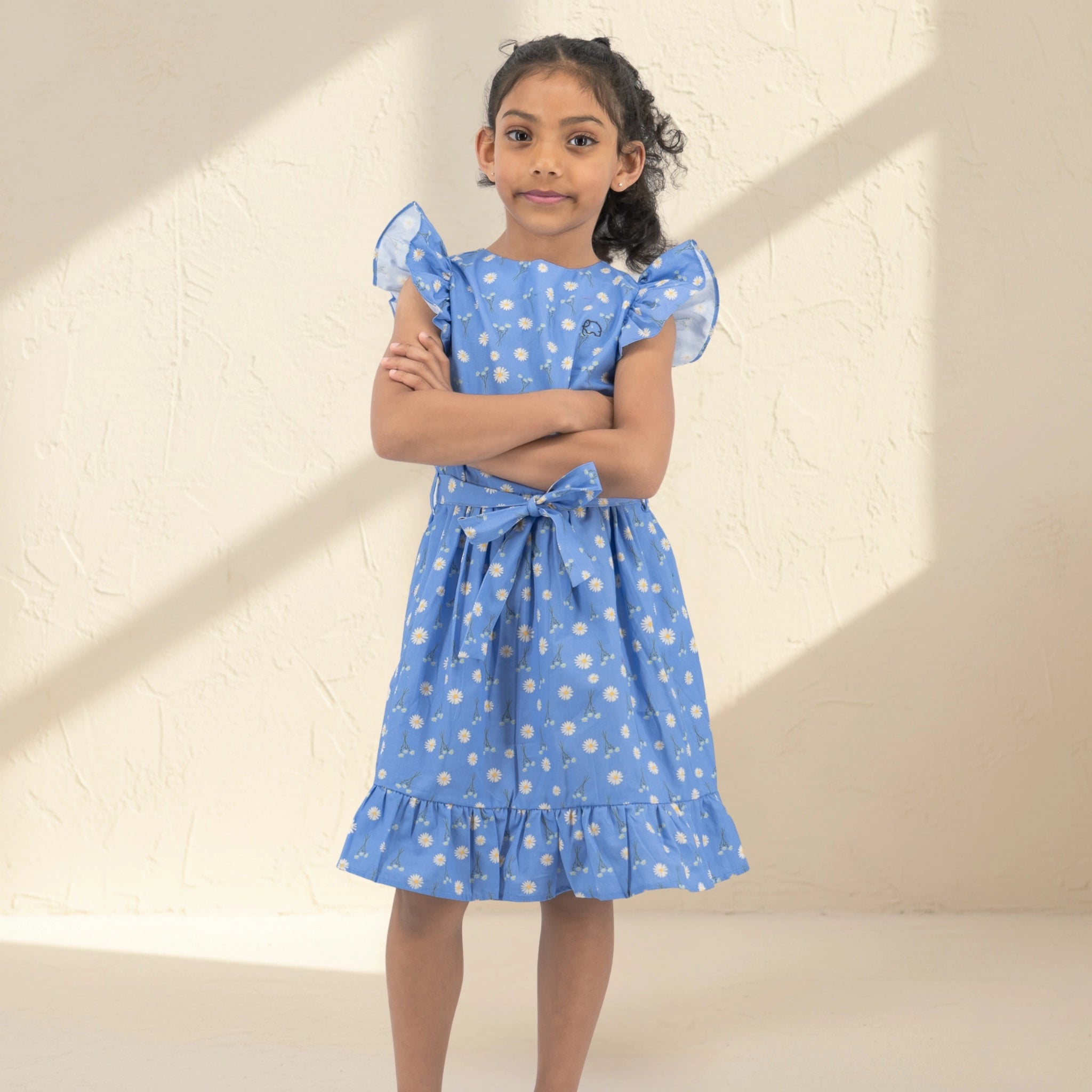 Corn Flour Blue Cotton Dress for Girls | Karee Sustainable Kidswear Kids Karee