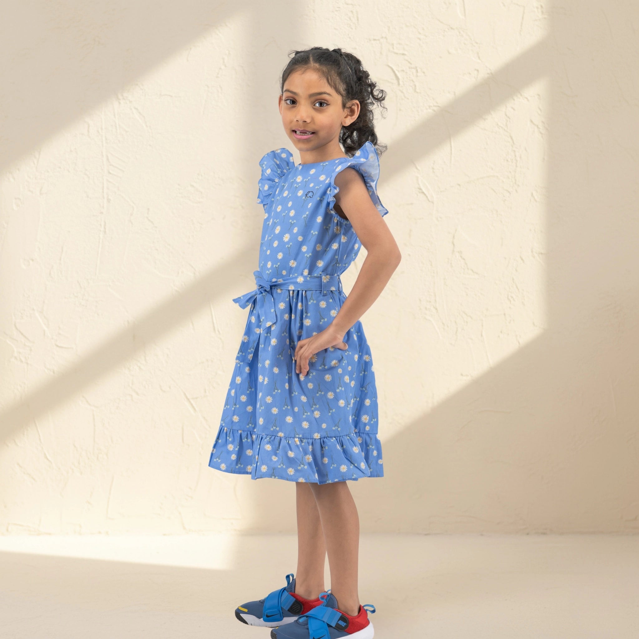 Corn Flour Blue Cotton Dress for Girls | Karee Sustainable Kidswear Kids Karee