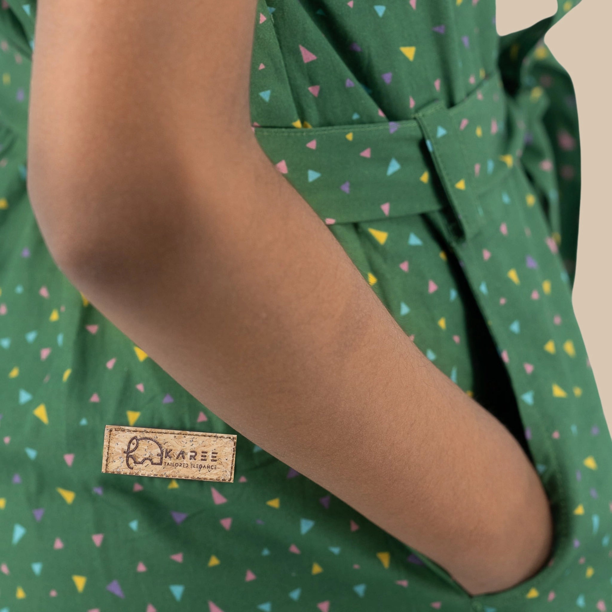 Green Confetti Cotton V-Neck Jumpsuit for Girls | Karee Sustainable Kidswear Kids Karee