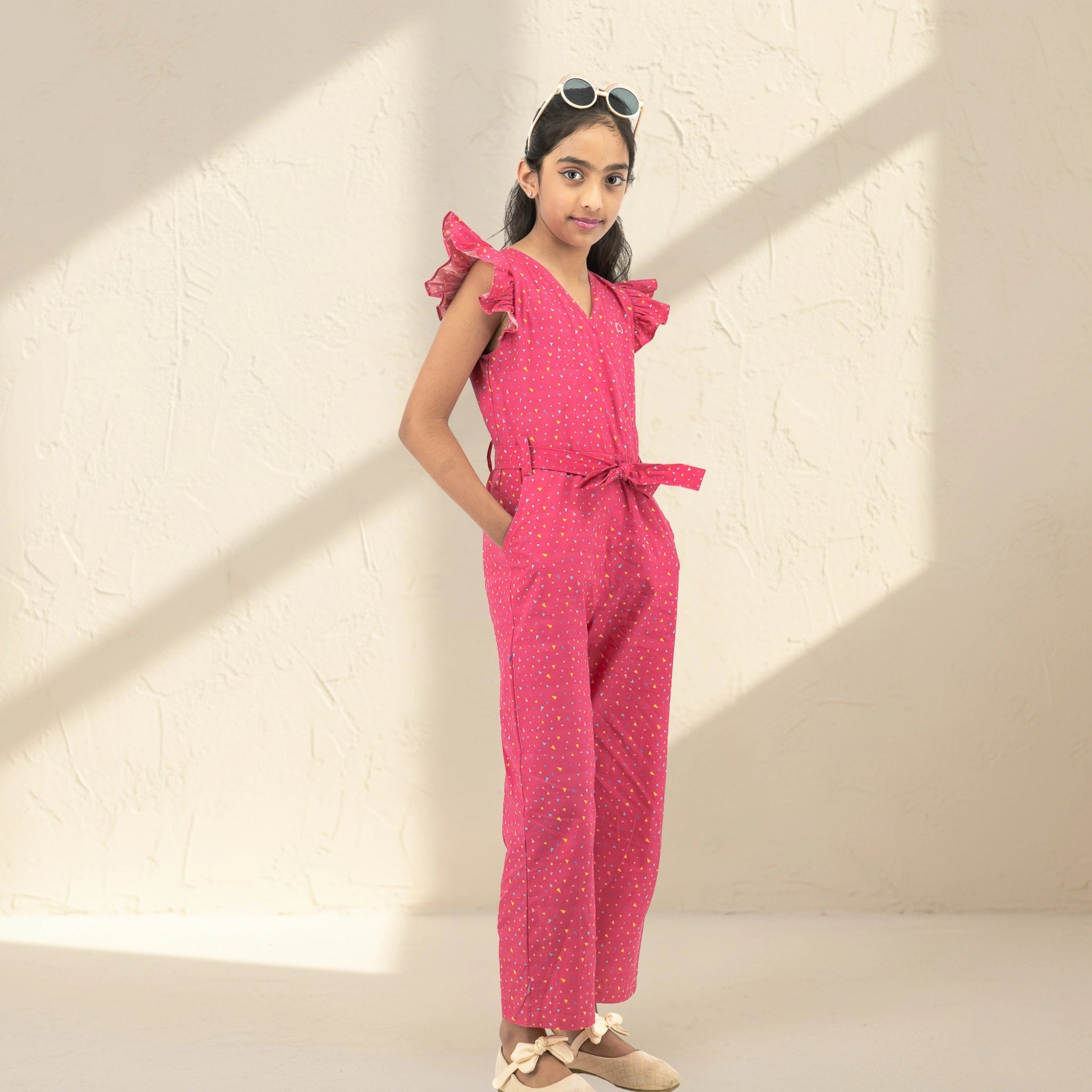 Red Rose Cotton Jumpsuit for Girls | Karee Sustainable Kidswear Kids Karee
