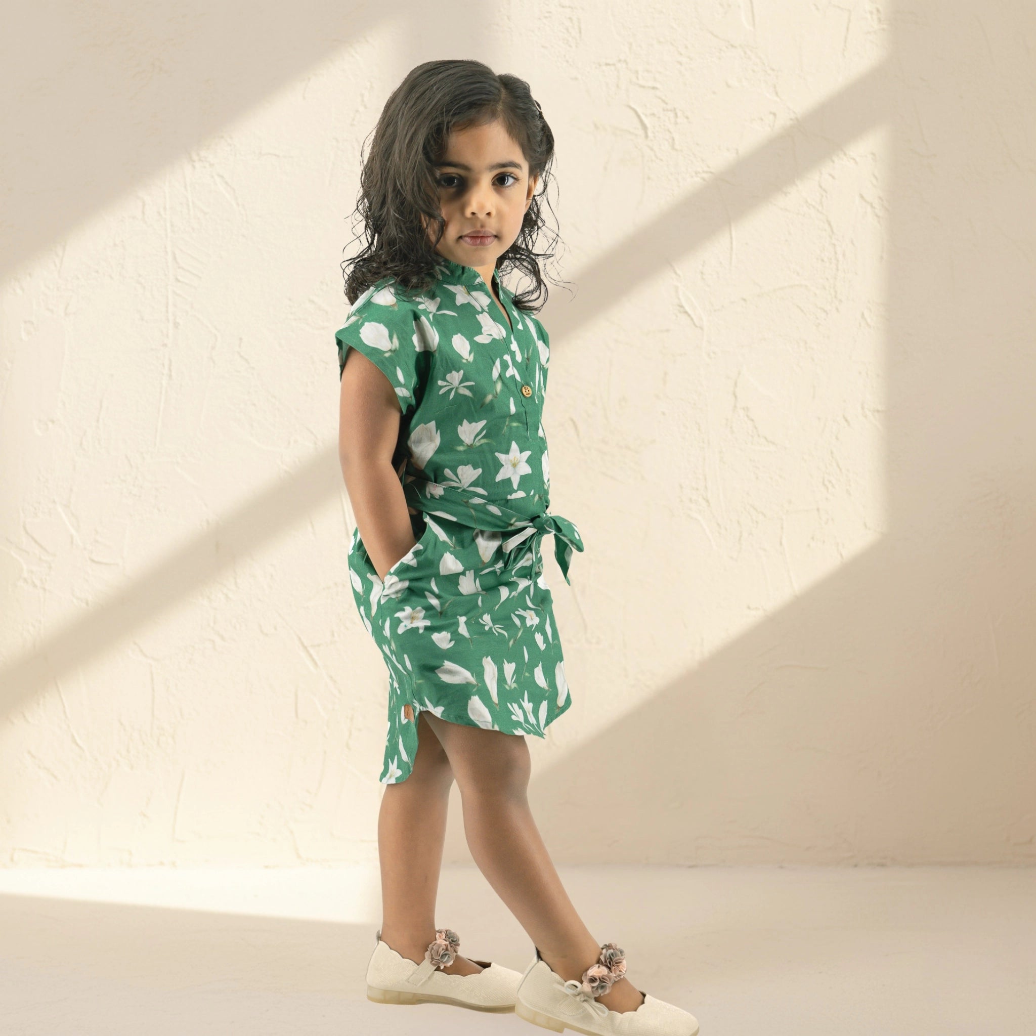 Bottle Green Cotton Shirt Dress for Girls | Karee Sustainable Kidswear Kids Karee