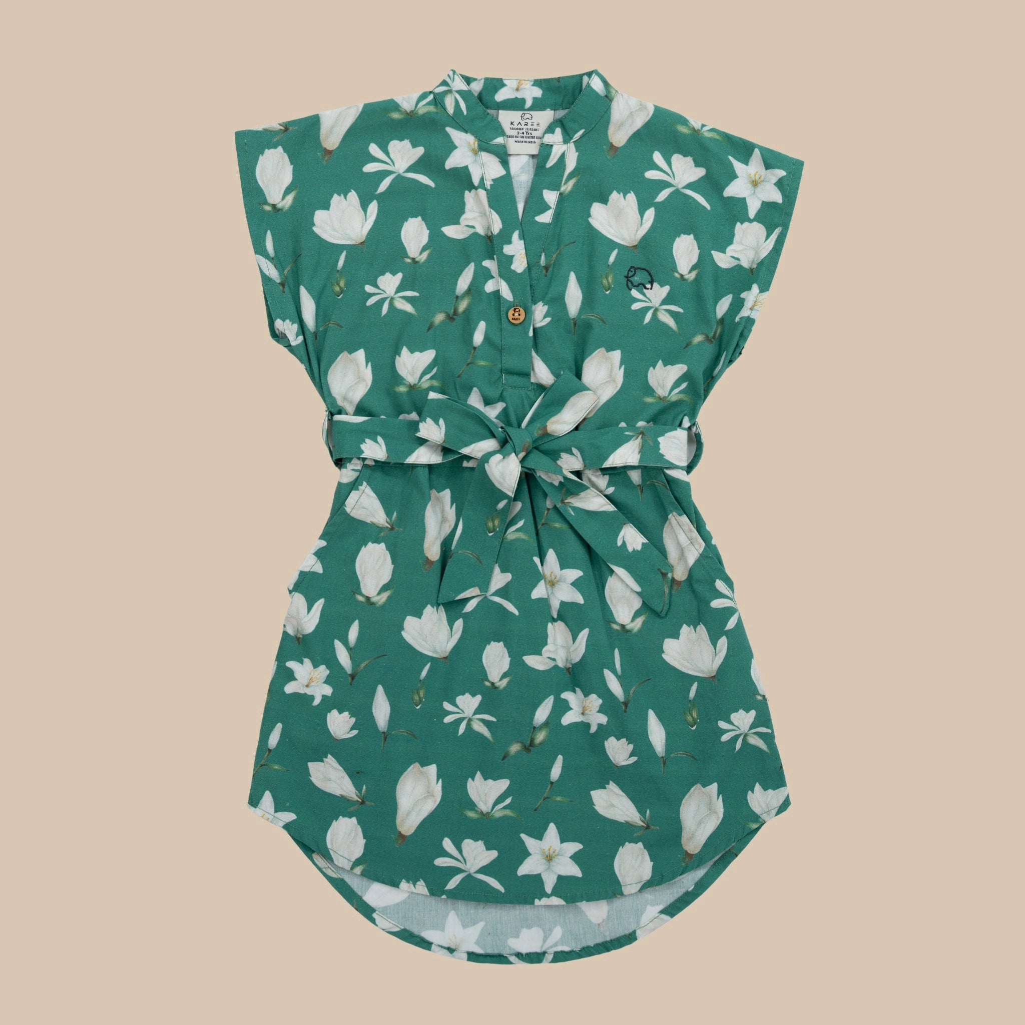 Bottle Green Cotton Shirt Dress for Girls | Karee Sustainable Kidswear Kids Karee