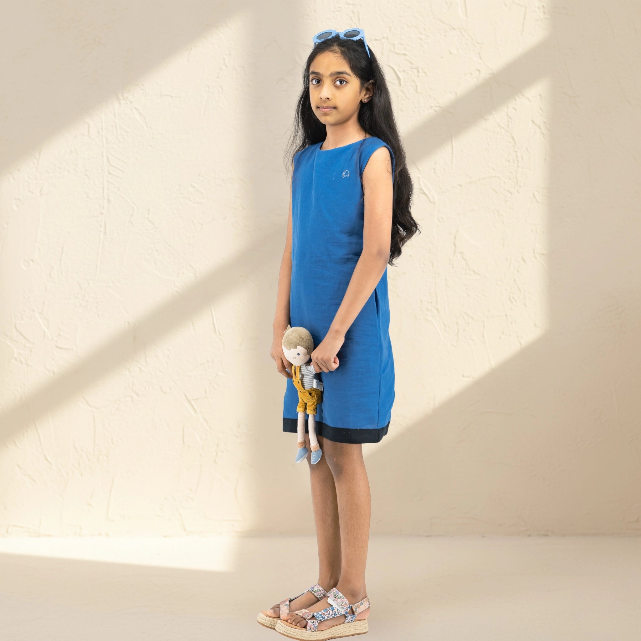 Vallarta Blue Linen Cotton Frock for Girls | Karee Sustainable Kidswear Kids Karee