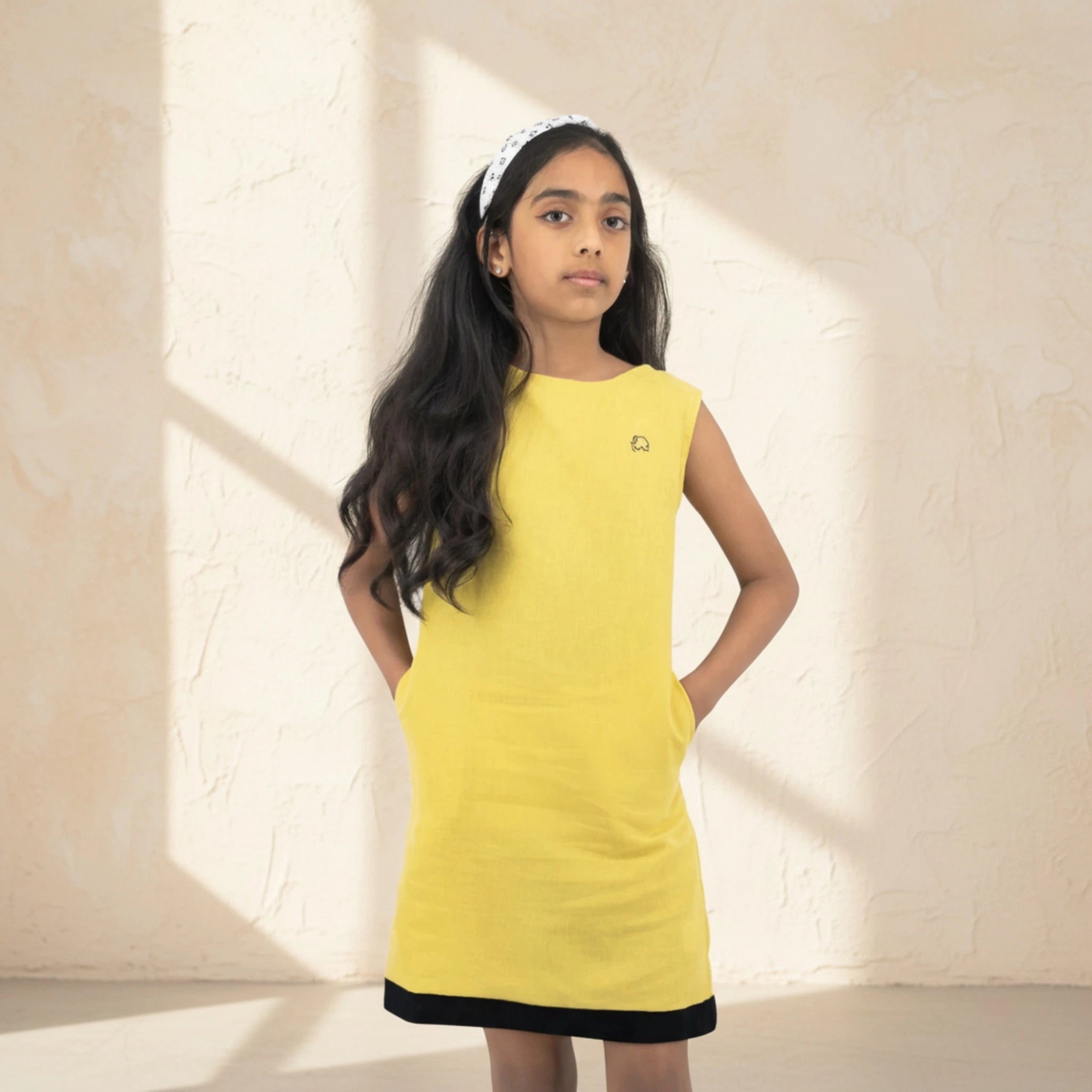 Cream Gold Linen Cotton Frock for Girls | Karee Sustainable Kidswear Kids Karee