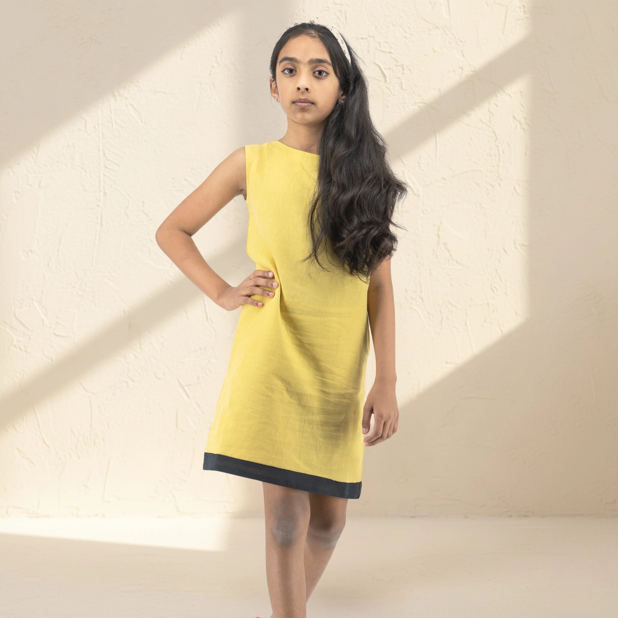 Cream Gold Linen Cotton Frock for Girls | Karee Sustainable Kidswear Kids Karee