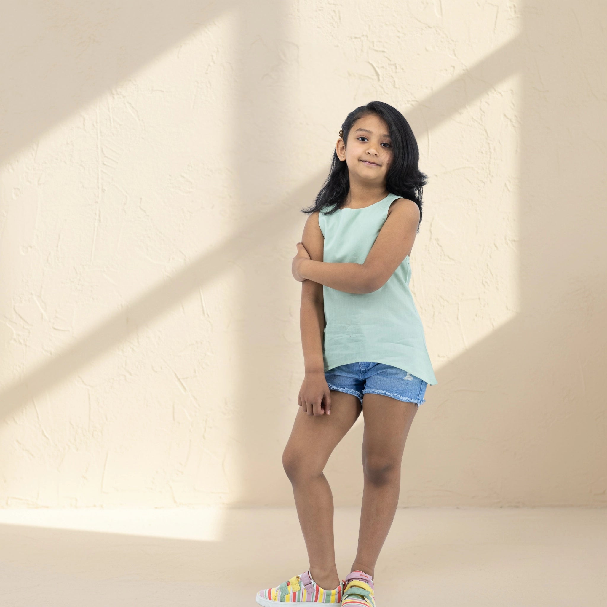 Smoke Green Cotton Bib Neck Top for Girls | Karee Sustainable Kidswear Kids Karee