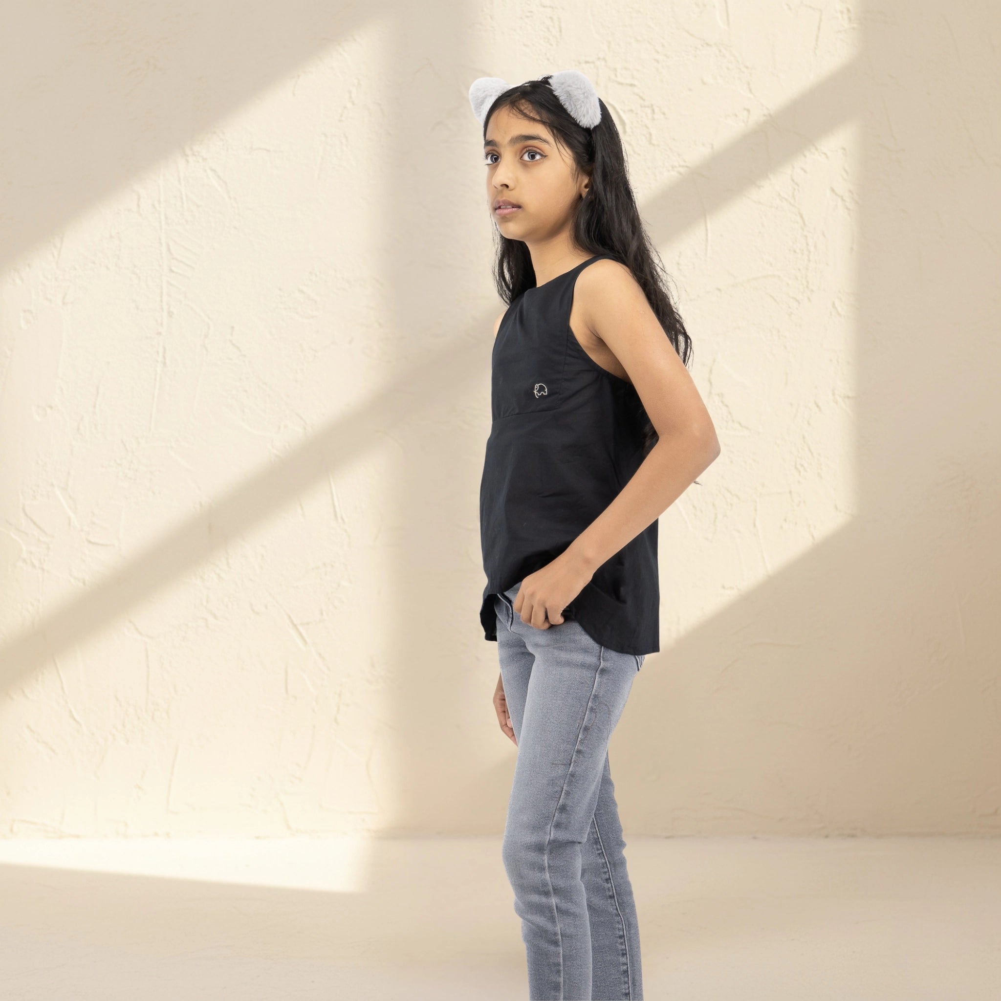 Black Cotton Bib Neck Top for Girls | Karee Sustainable Kidswear Kids Karee
