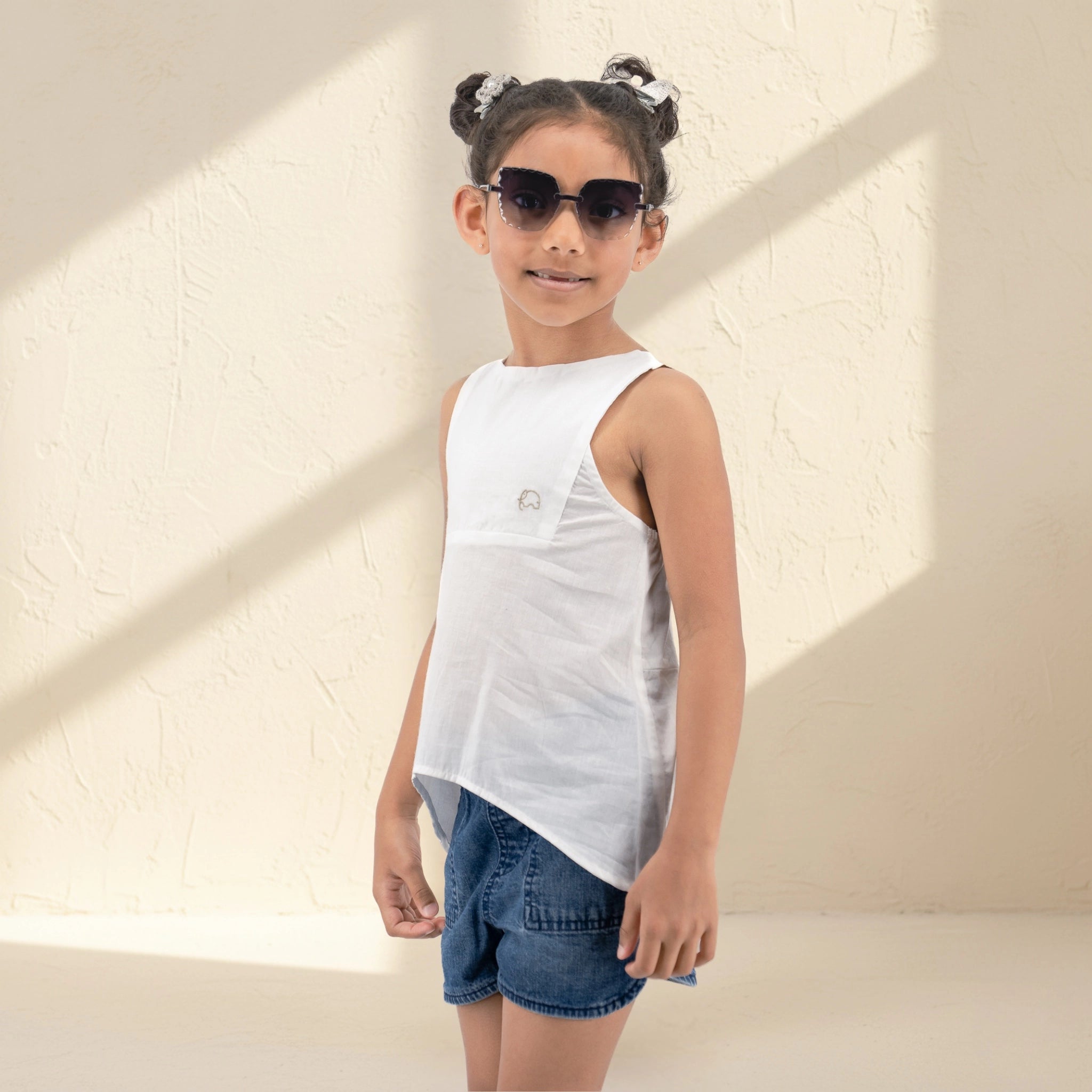 White Cotton Bib Neck Top for Girls | Karee Sustainable Kidswear Kids Karee