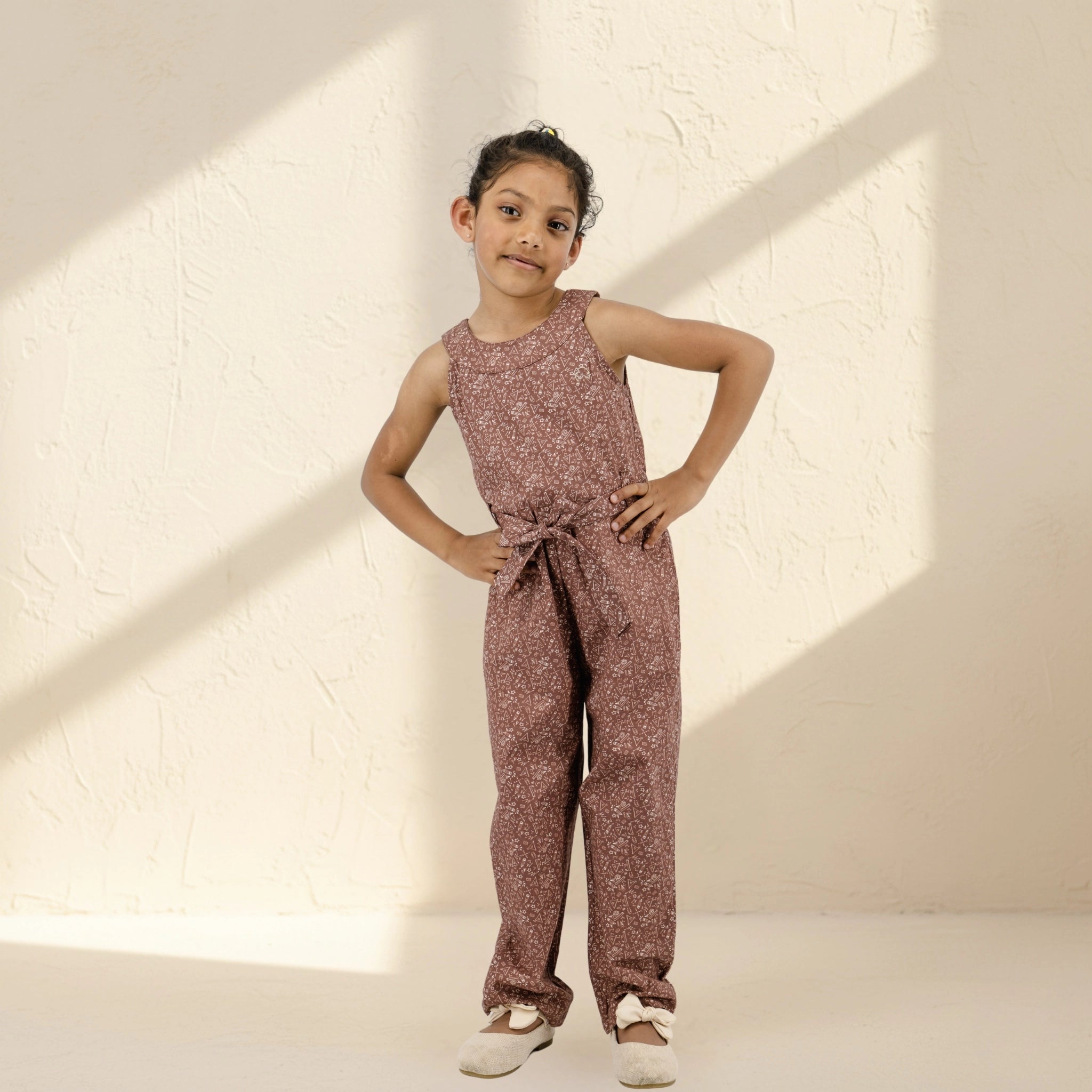 Cocoa Brown Cotton Jumpsuit for Girls | Karee Sustainable Kidswear Kids Karee