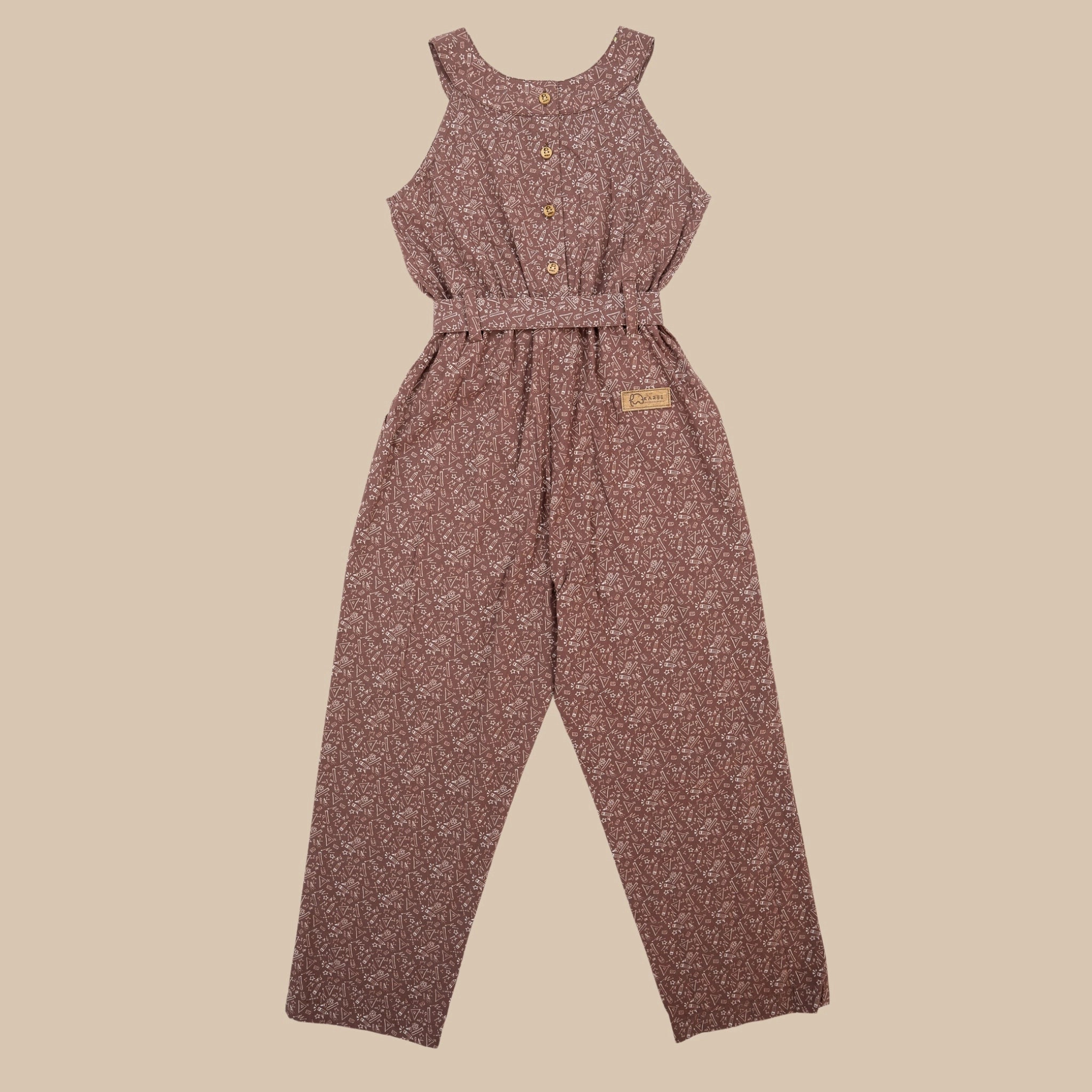 Cocoa Brown Cotton Jumpsuit for Girls | Karee Sustainable Kidswear Kids Karee