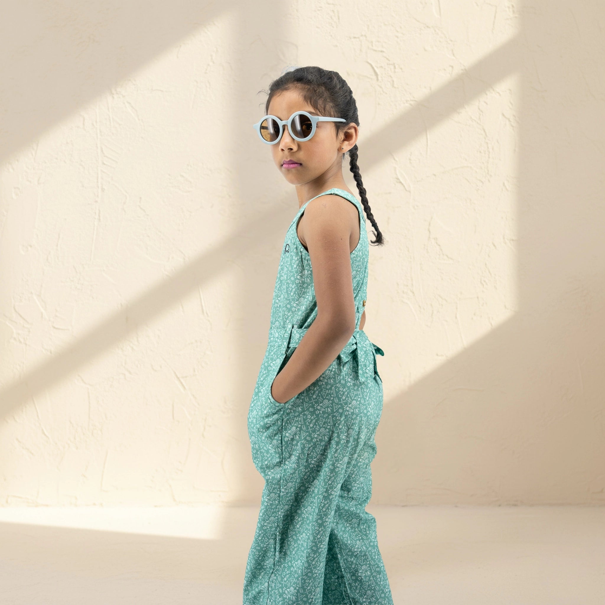 Smoke Green Cotton Jumpsuit for Girls | Karee Sustainable Kidswear Kids Karee