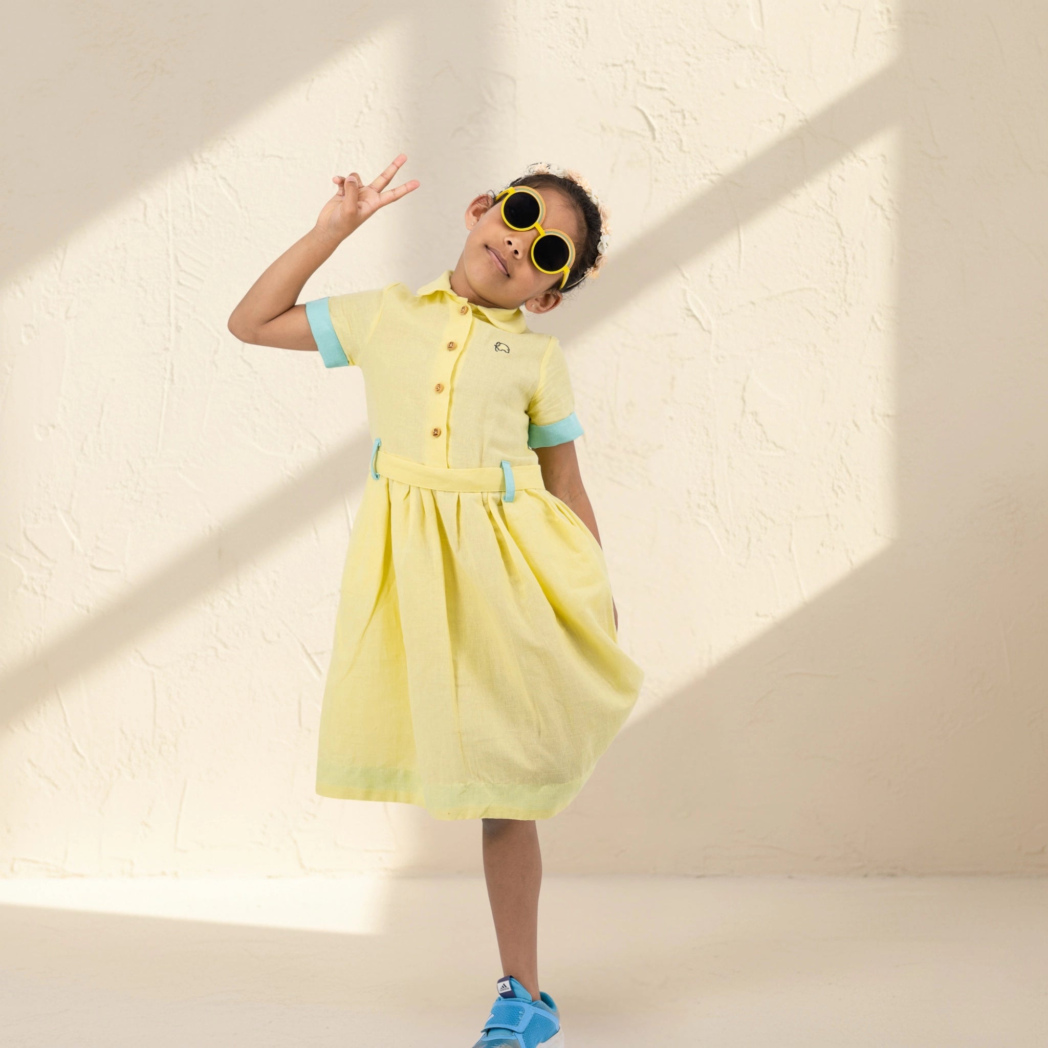 Elfin Yellow Linen Cotton Dress for Girls | Karee Sustainable Kidswear Kids Karee