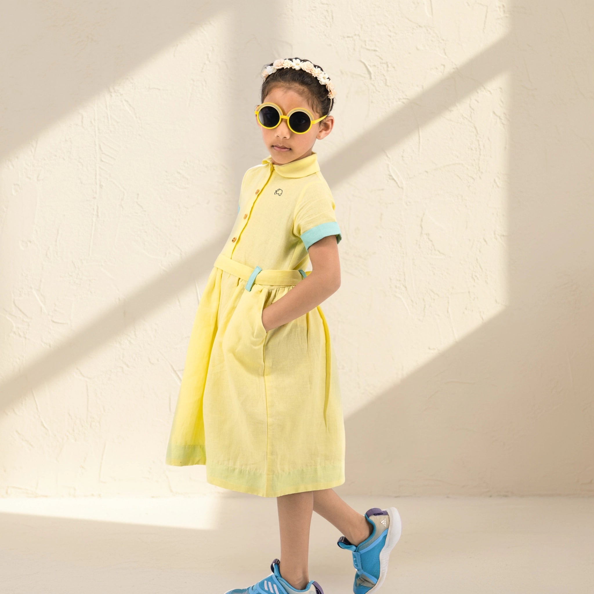 Elfin Yellow Linen Cotton Dress for Girls | Karee Sustainable Kidswear Kids Karee