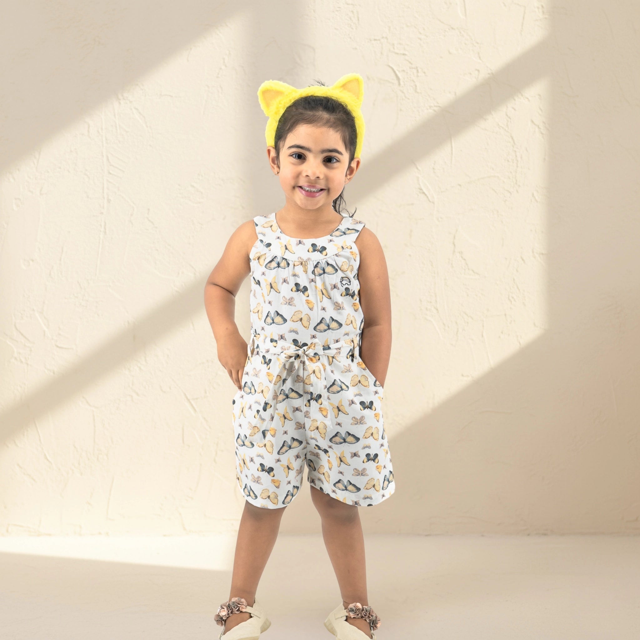 White Cotton Play Suit for Girls | Karee Sustainable Kidswear Age 9-10 Kids Karee