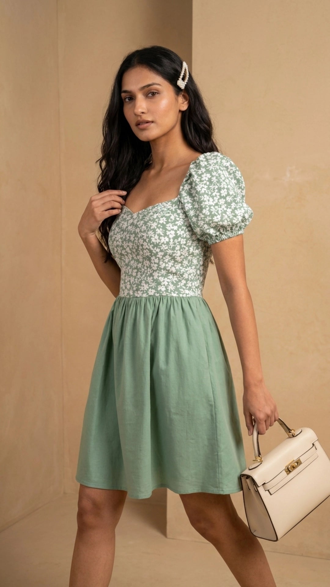 Green Floral Fit and Flare Cotton Linen Dress for Women India | Karee Women Karee