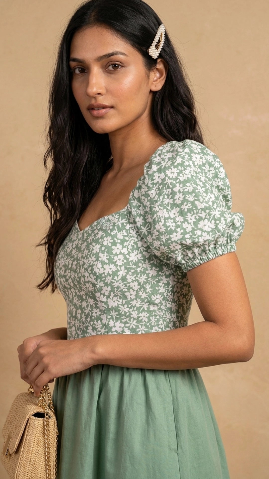 Green Floral Fit and Flare Cotton Linen Dress for Women India | Karee Women Karee