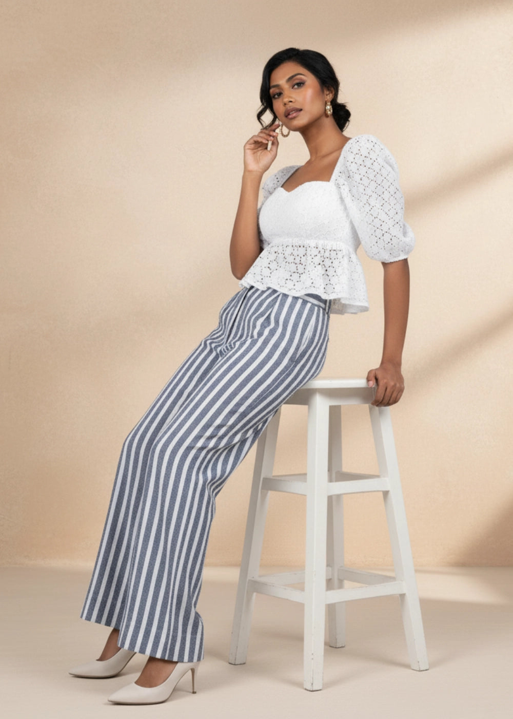 Monochrome Striped Linen Trousers Women Karee
