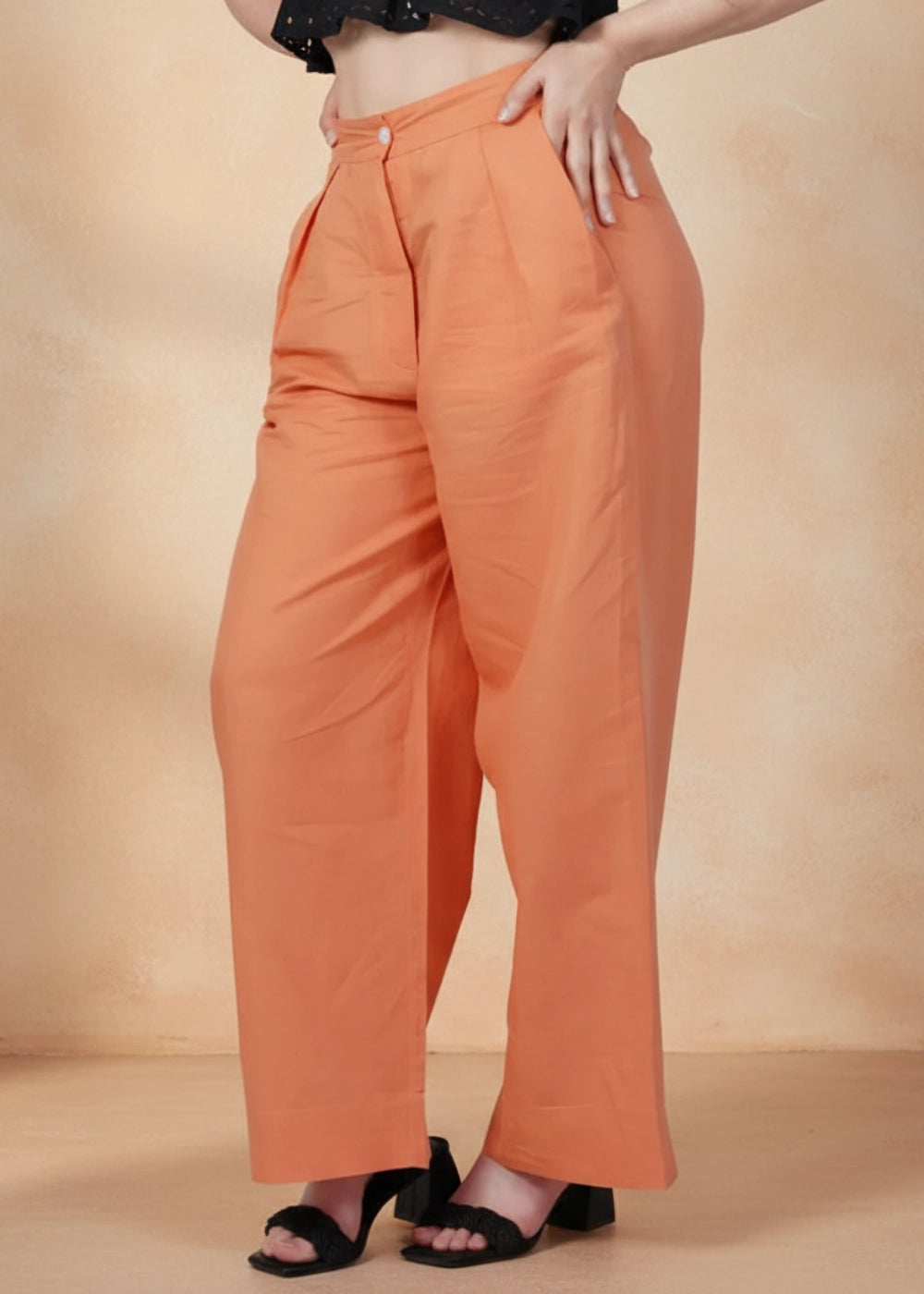 Deep Saffron Wide-Leg Linen Trousers Women Karee