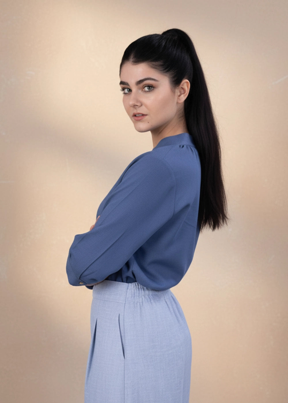 Bio Blue 3/4 Sleeve Linen Top
