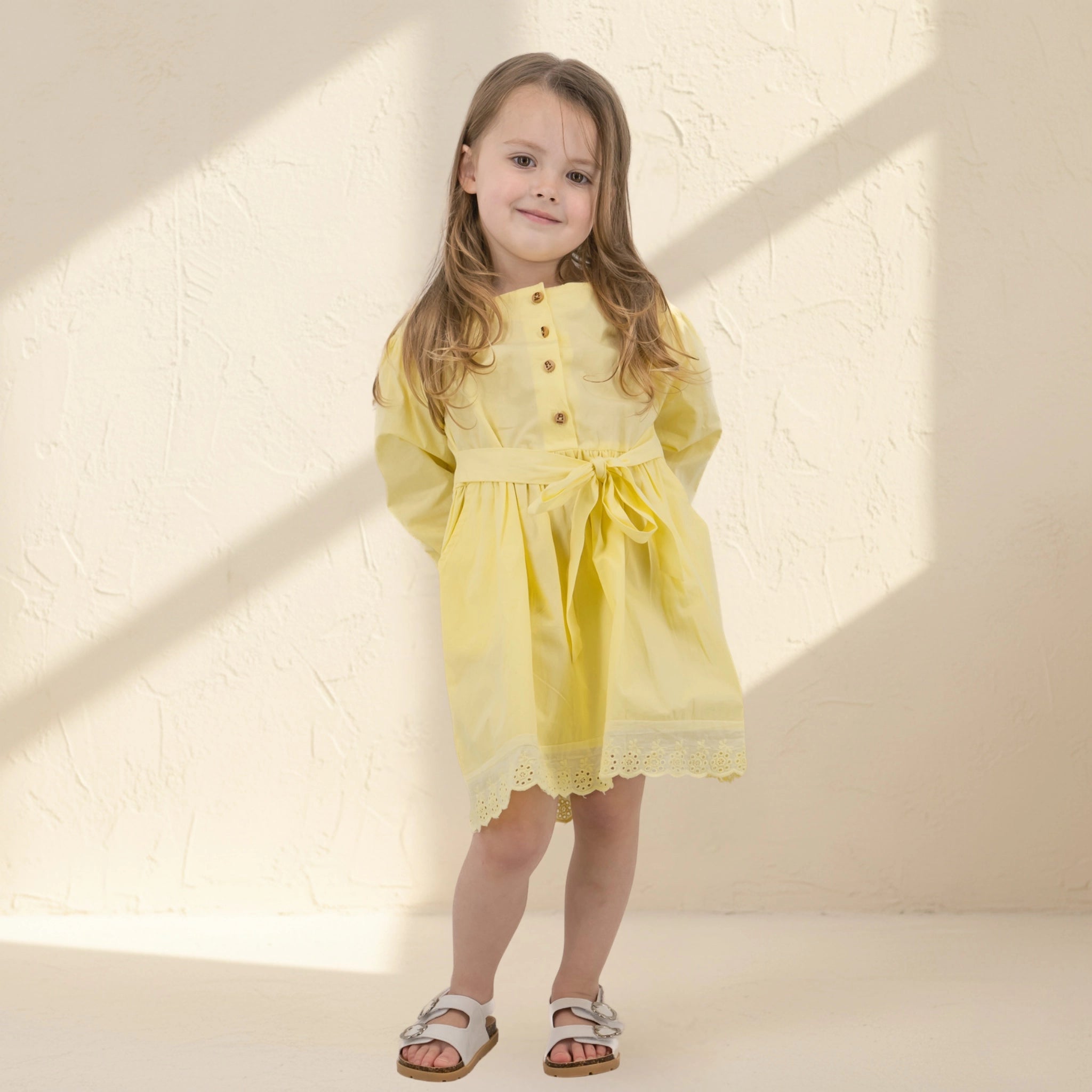 Yellow Puff Sleeve Cotton Dress for Girls | Karee Sustainable Kidswear Age 6-7 Kids Karee