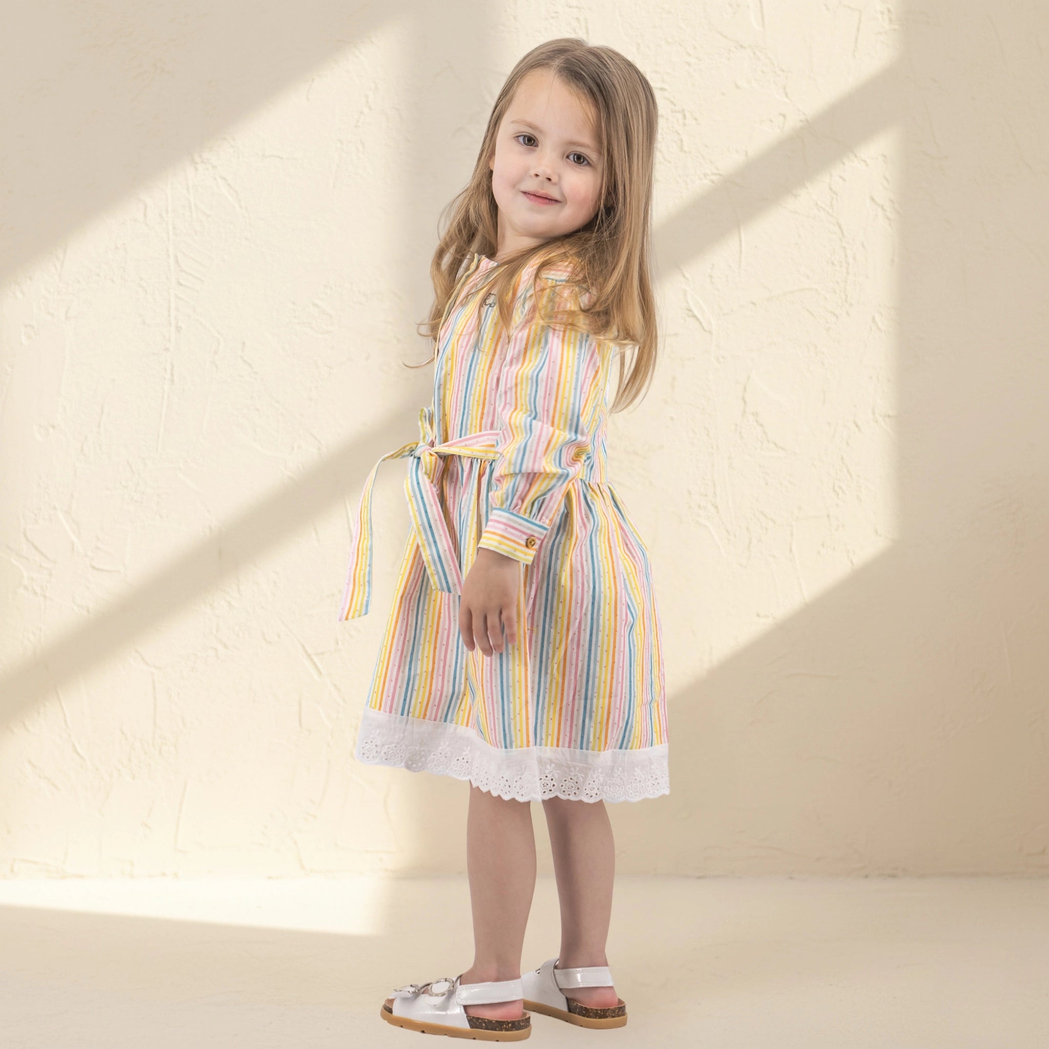 White Striped Puff Sleeve Cotton Dress for Girls | Karee Sustainable Kidswear Kids Karee