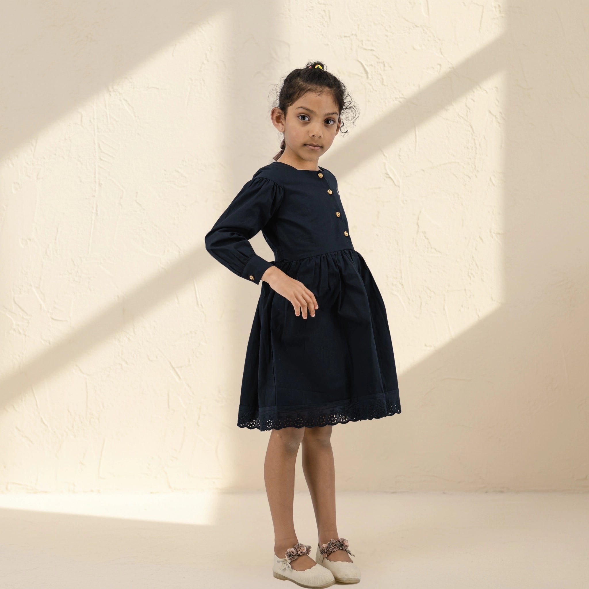 Black Long Puff Sleeve Cotton Dress for Girls | Karee Sustainable Kidswear Kids Karee