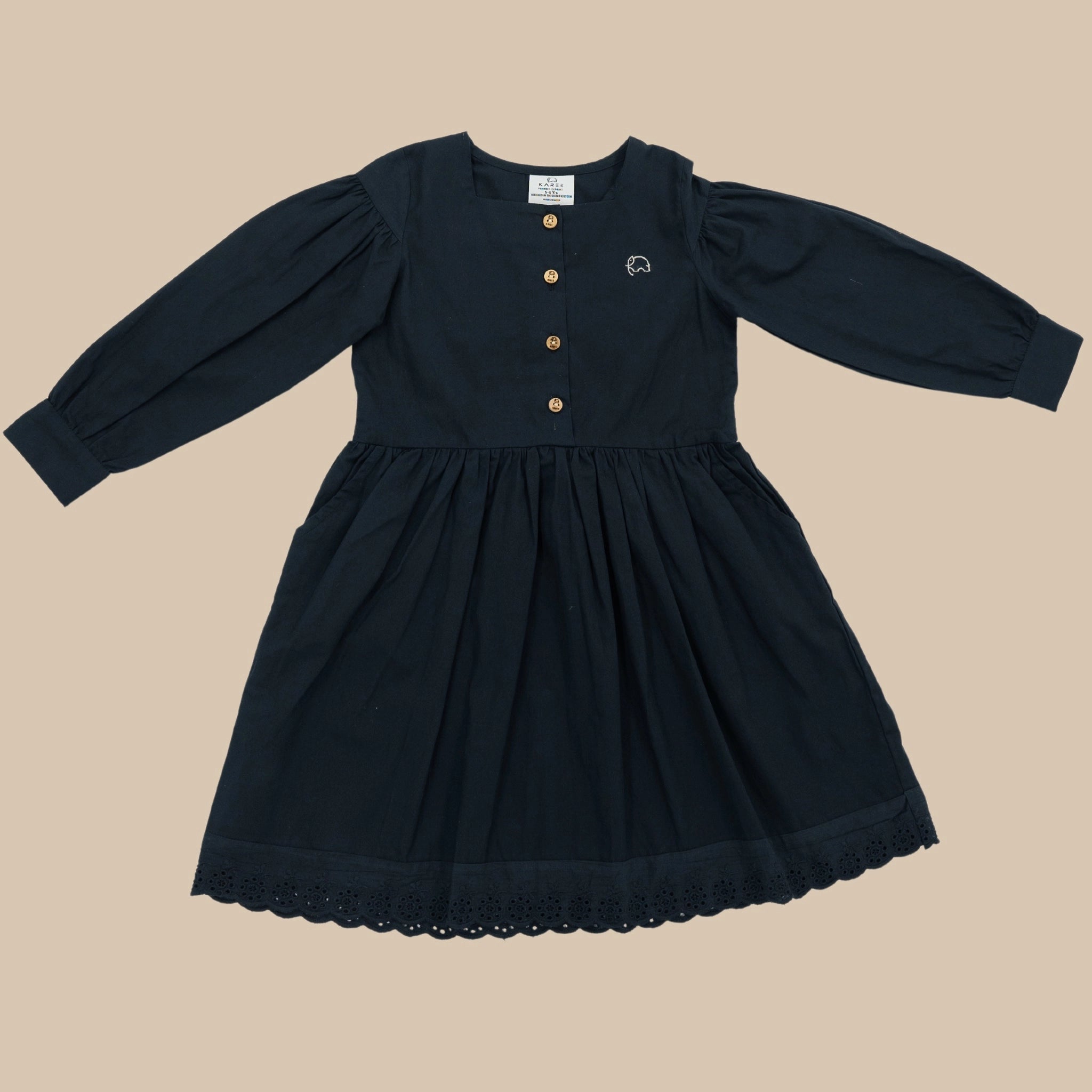 Black Long Puff Sleeve Cotton Dress for Girls | Karee Sustainable Kidswear Kids Karee