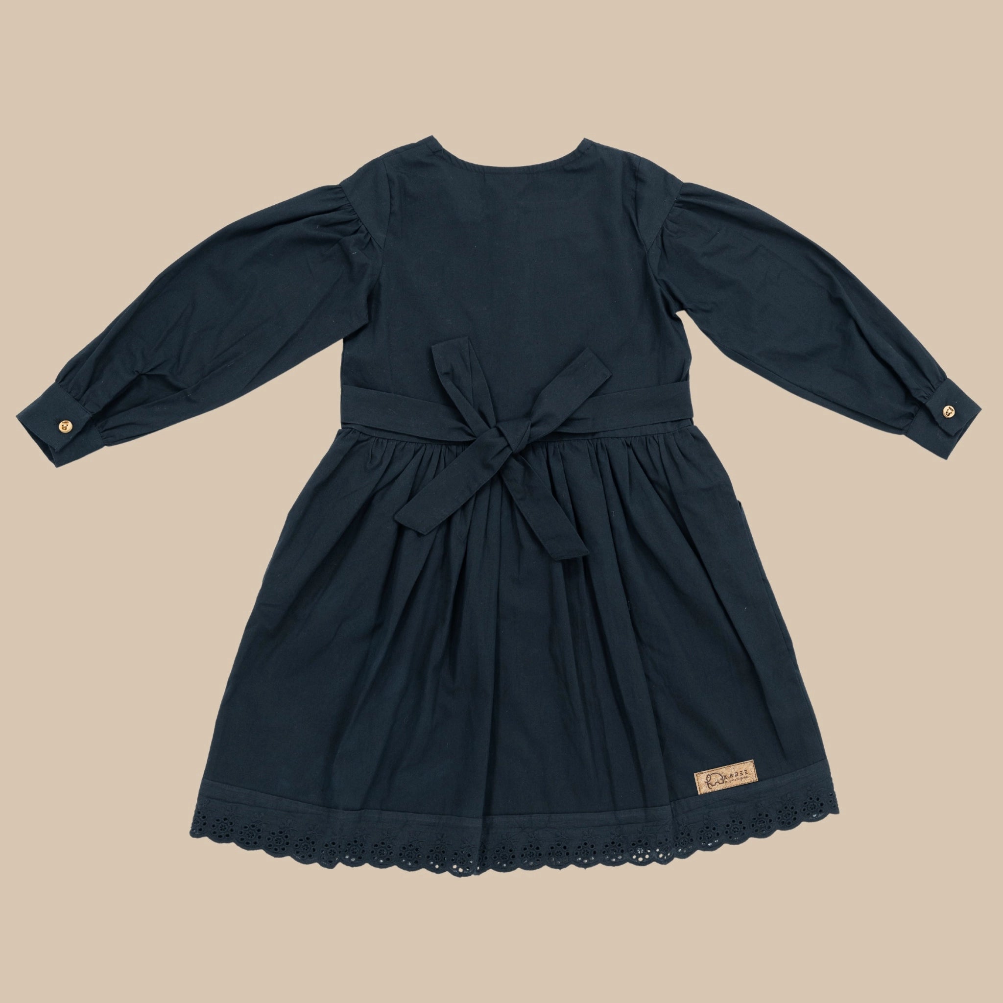 Black Long Puff Sleeve Cotton Dress for Girls | Karee Sustainable Kidswear Kids Karee
