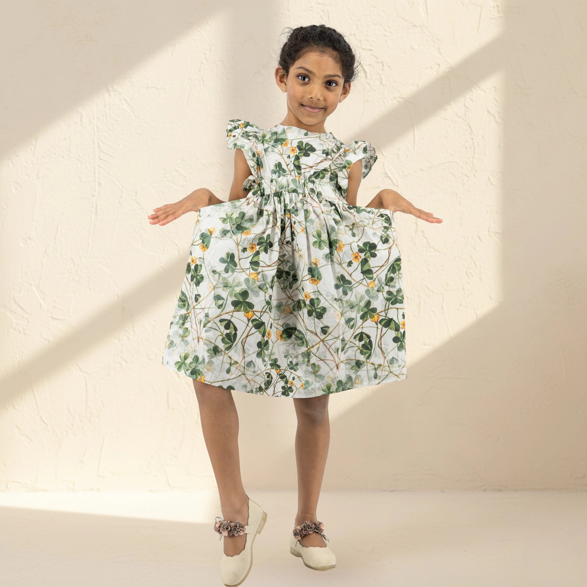 Green Floral Cotton Dress for Girls | Karee Sustainable Kidswear Kids Karee