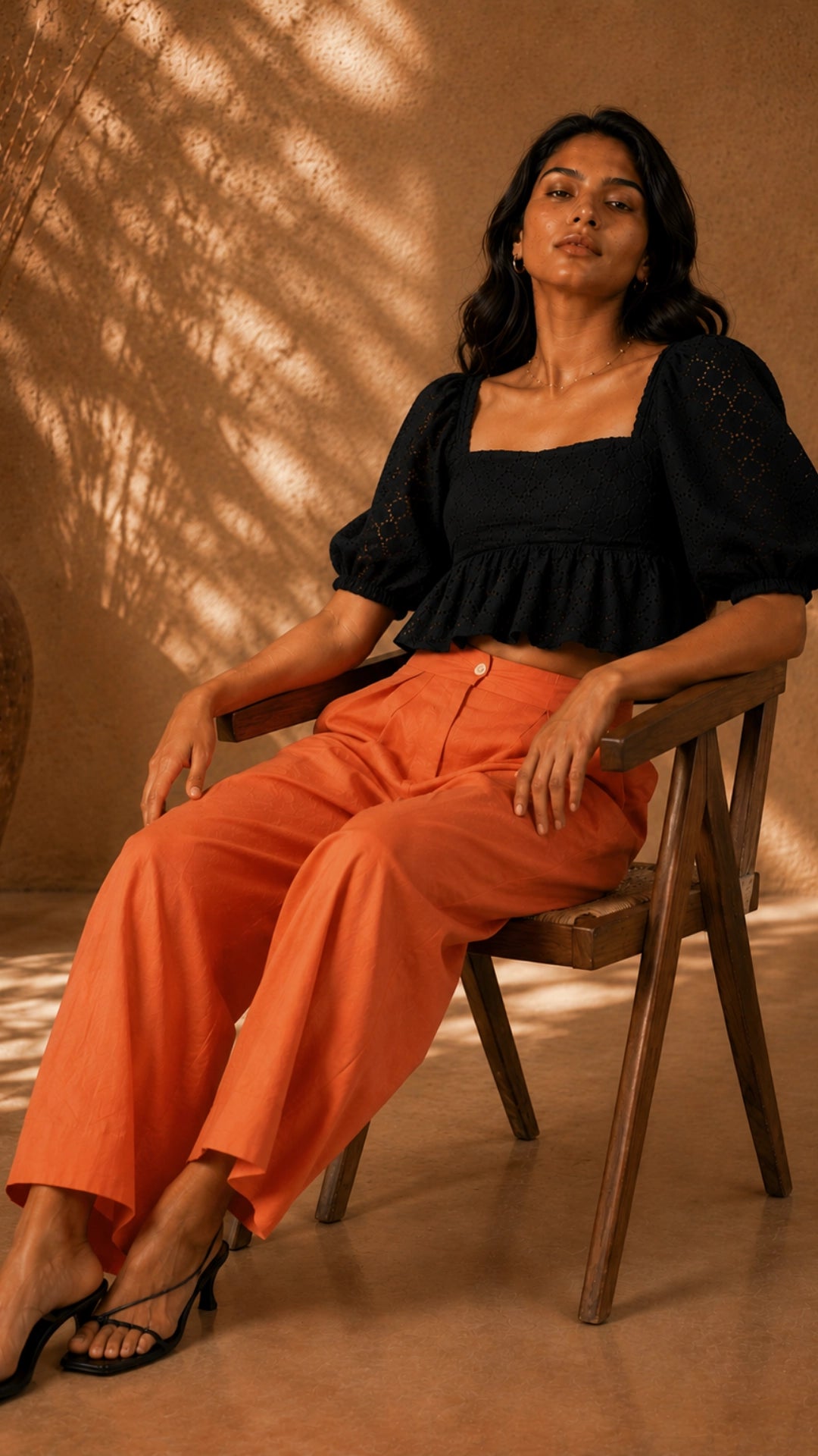 Deep Saffron Linen Trousers for Women India — Wide Leg | Karee Women Karee