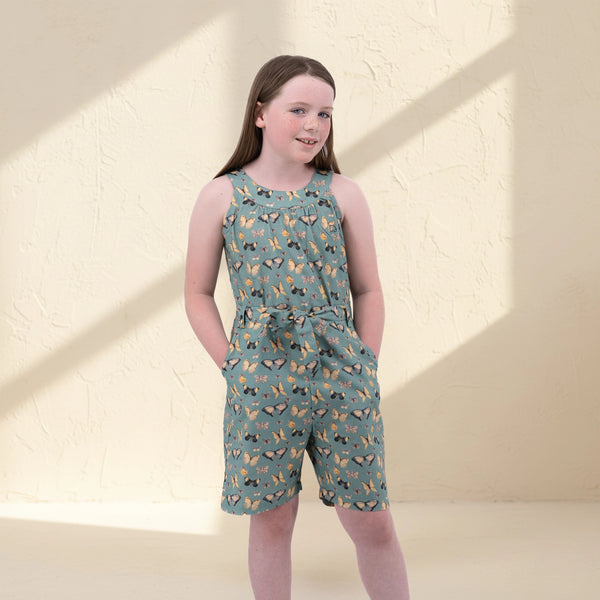 Surf Blue Cotton Play Suit for Girls | Karee Sustainable Kidswear