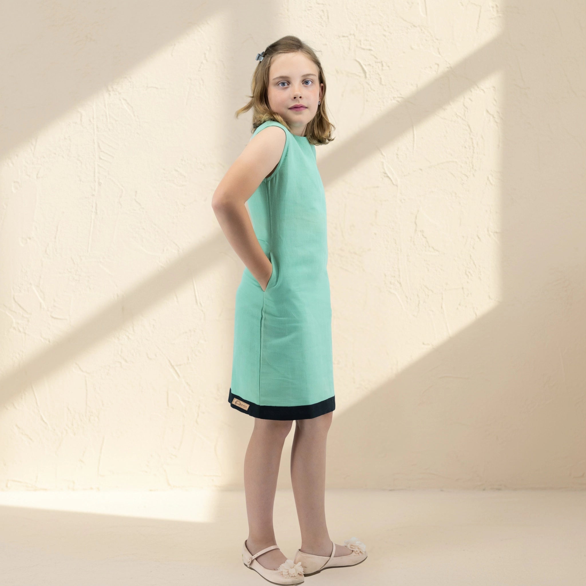 Neptune Green Linen Cotton Frock for Girls | Karee Sustainable Kidswear Kids Karee