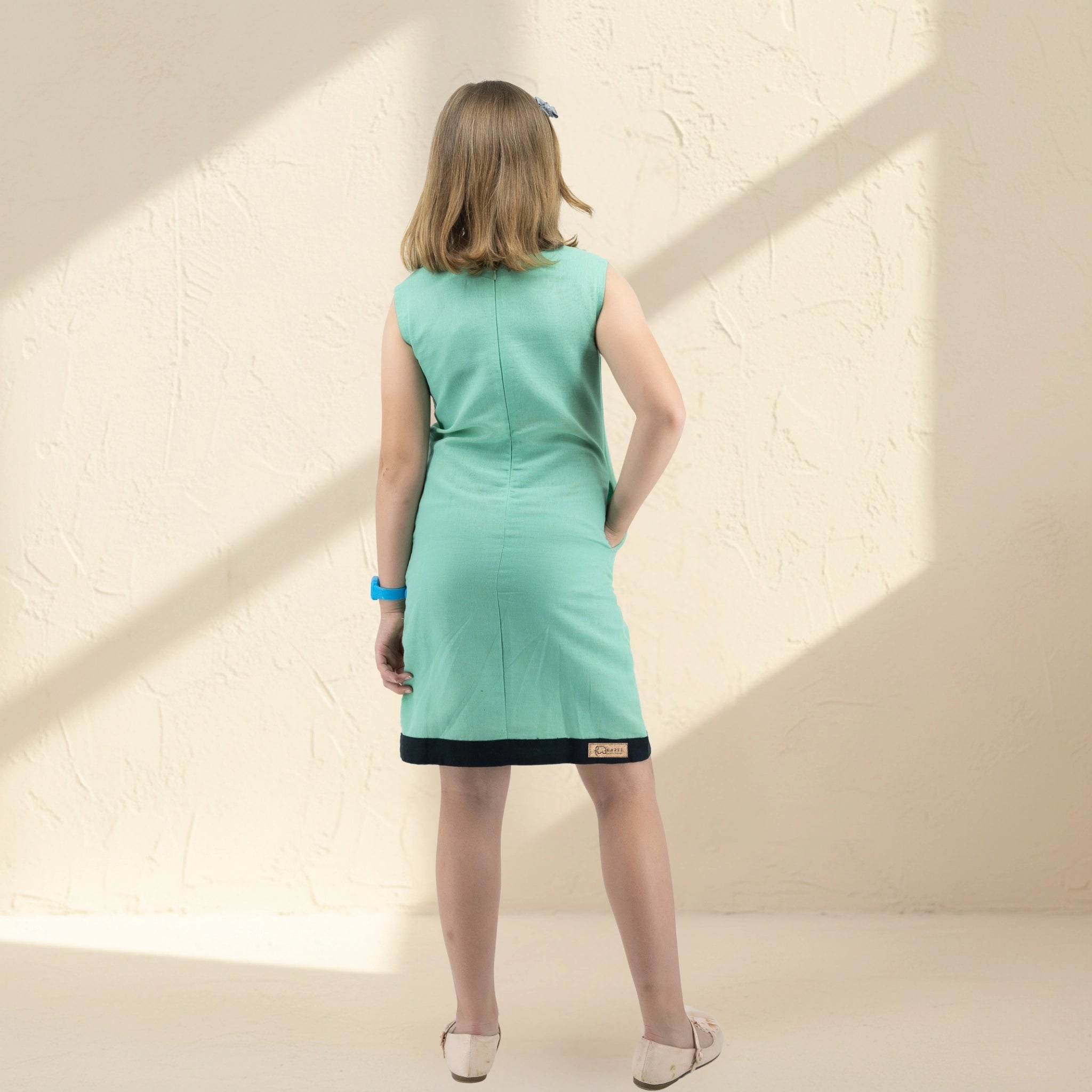 Neptune Green Linen Cotton Frock for Girls | Karee Sustainable Kidswear Kids Karee