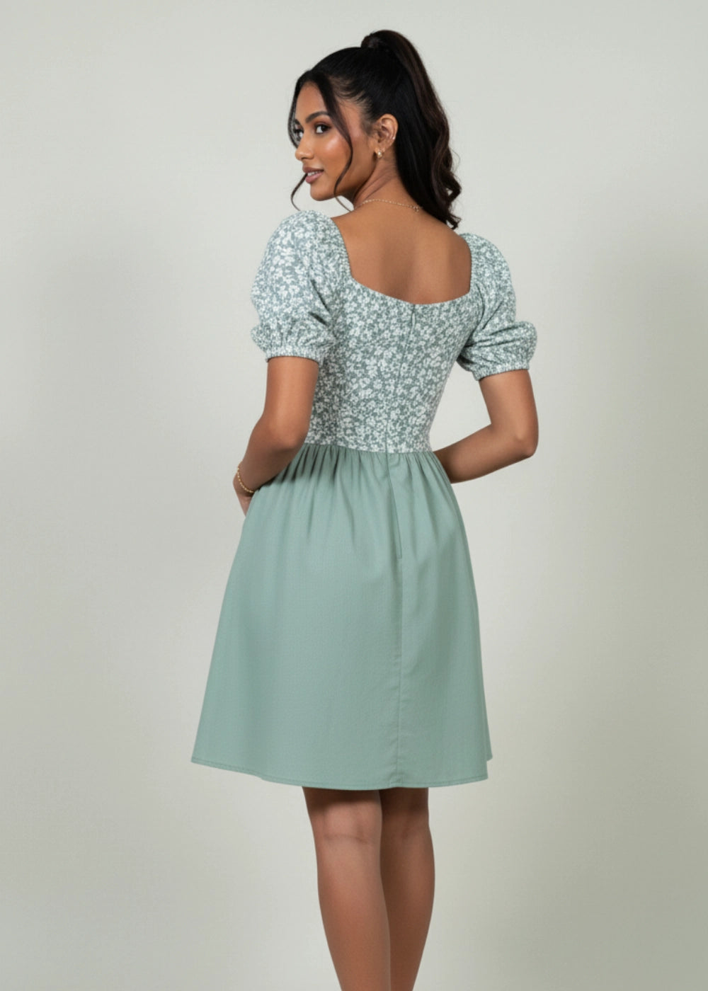 Sirocco Blooms Green Fit & Flare Cotton-Linen Dress