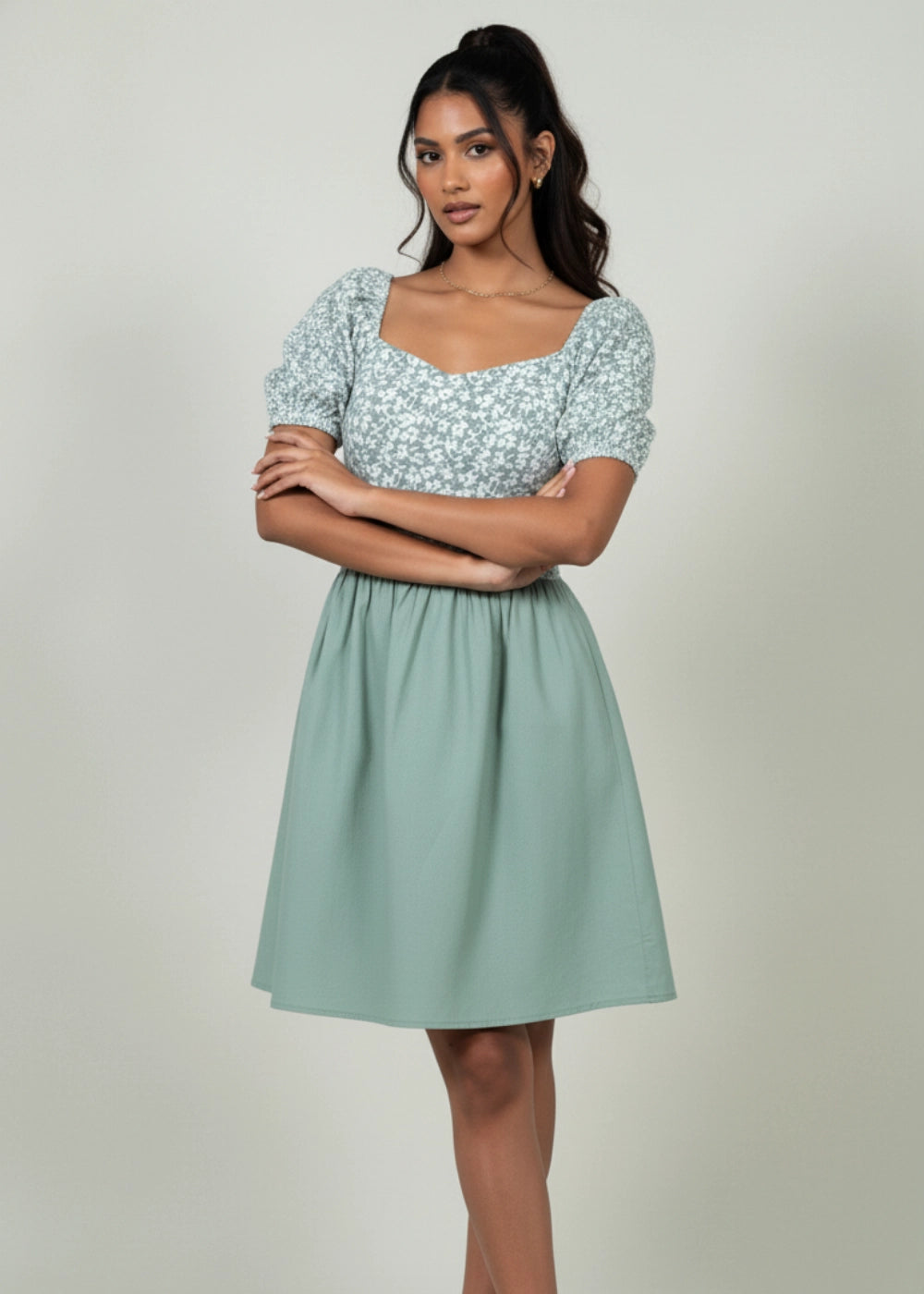 Sirocco Blooms Green Fit & Flare Cotton-Linen Dress