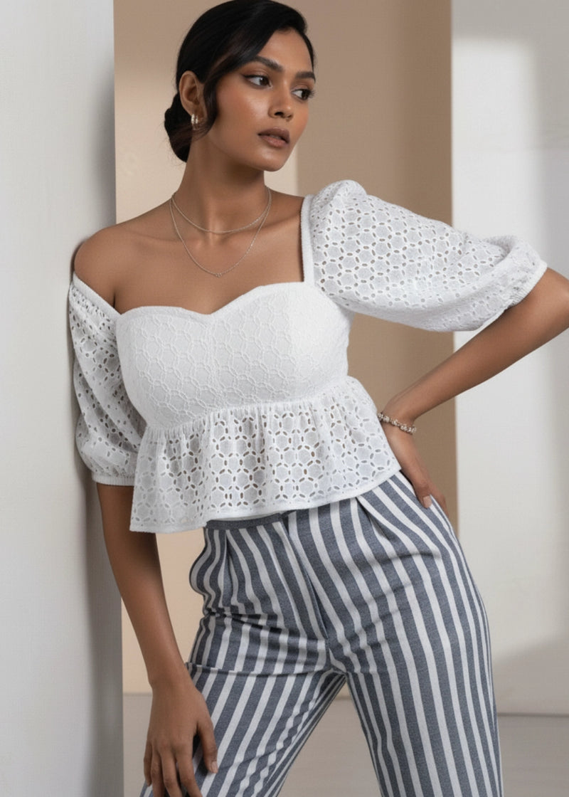 White Lace Cotton Blouse for Women India | Karee Women Karee