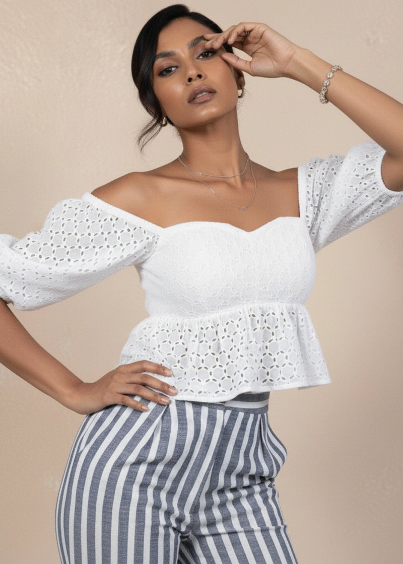 White Lace Cotton Blouse for Women India | Karee Women Karee