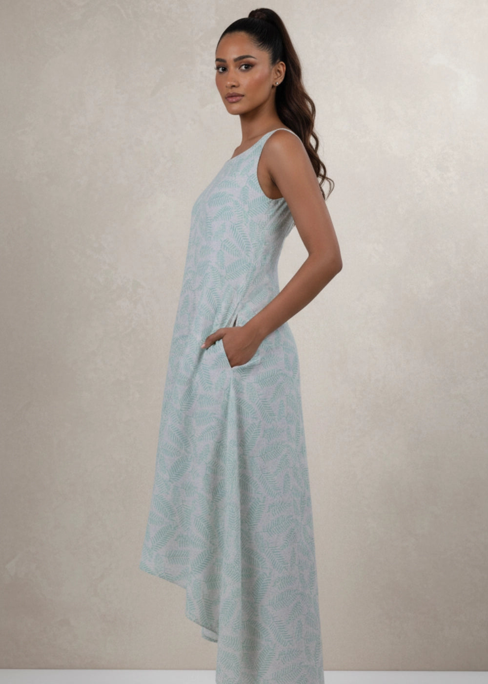 Mystic Breeze High-Low Linen-Cotton Dress | Karee Sustainable Fashion Women Karee