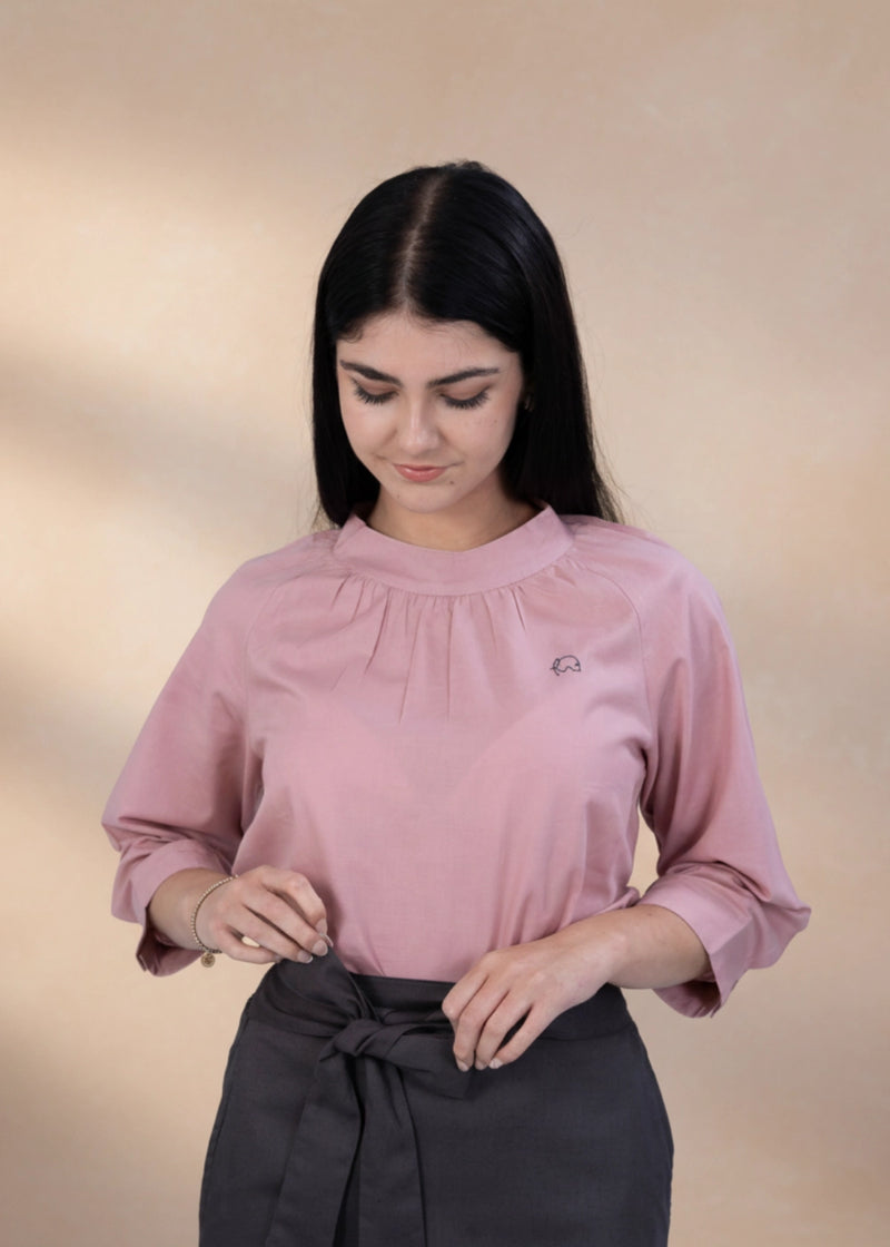 Flamingo Rose Linen Cotton Top for Women — 3/4 Sleeve | Karee India Women Karee