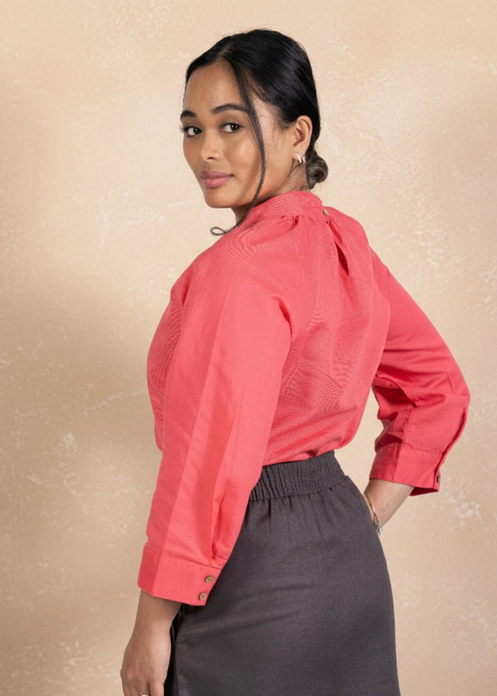 Fuchsia Elegance High Neck Linen-Cotton Top | Karee Sustainable Fashion