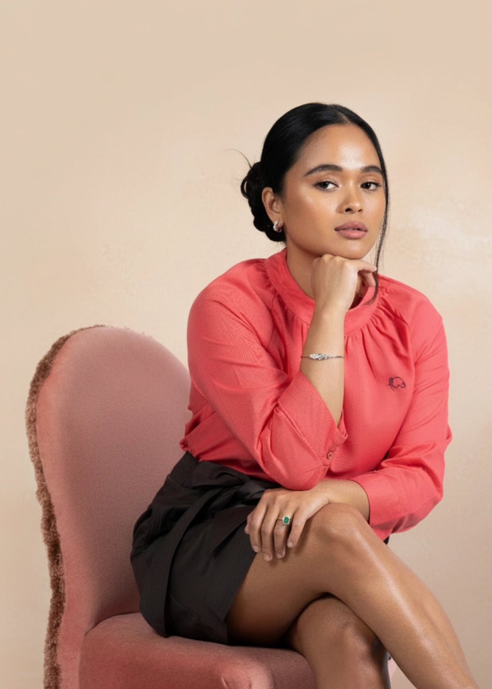 Fuchsia Elegance High Neck Linen-Cotton Top | Karee Sustainable Fashion